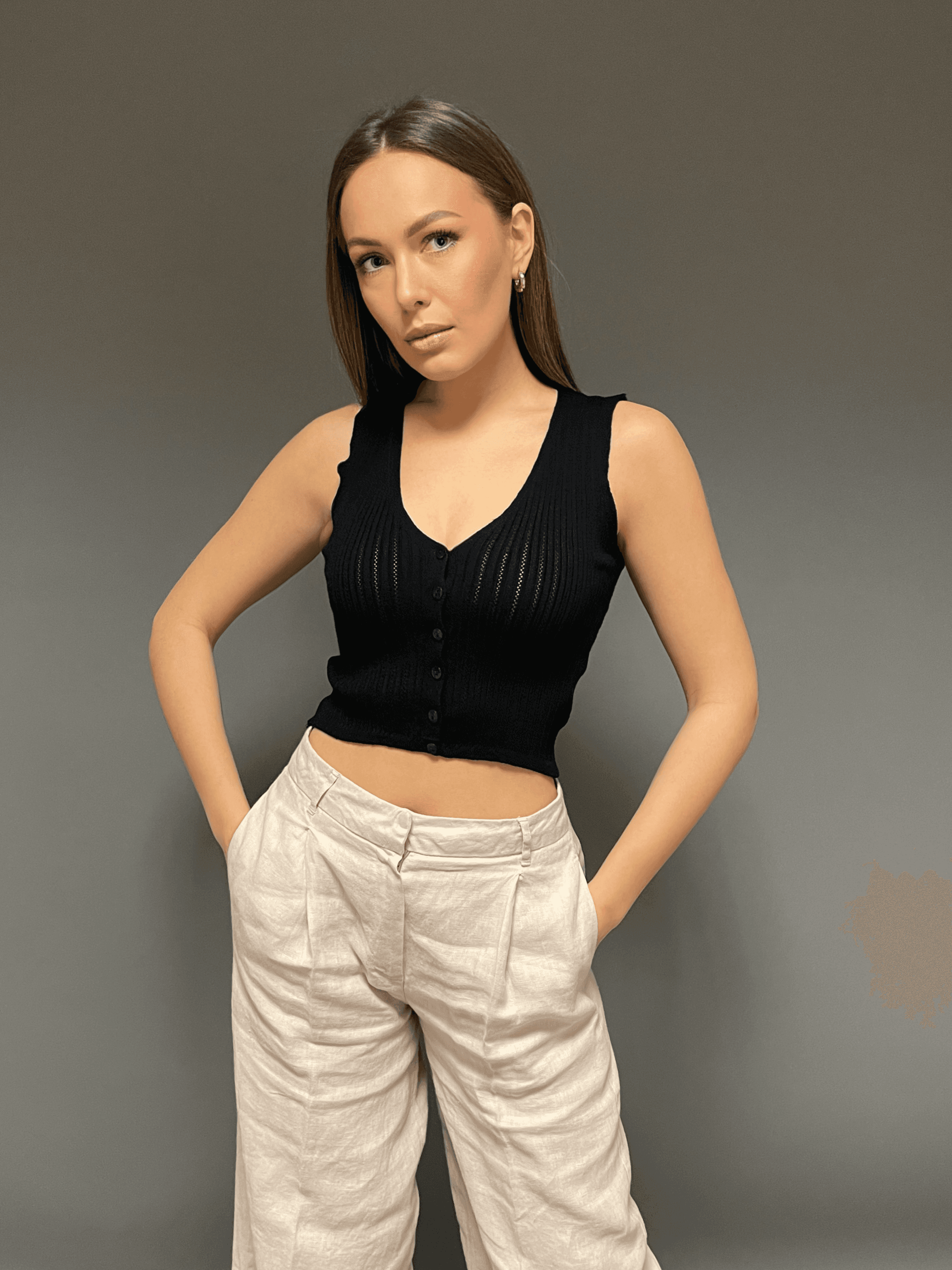 Rina - Askılı Düğmeli Kadın Crop