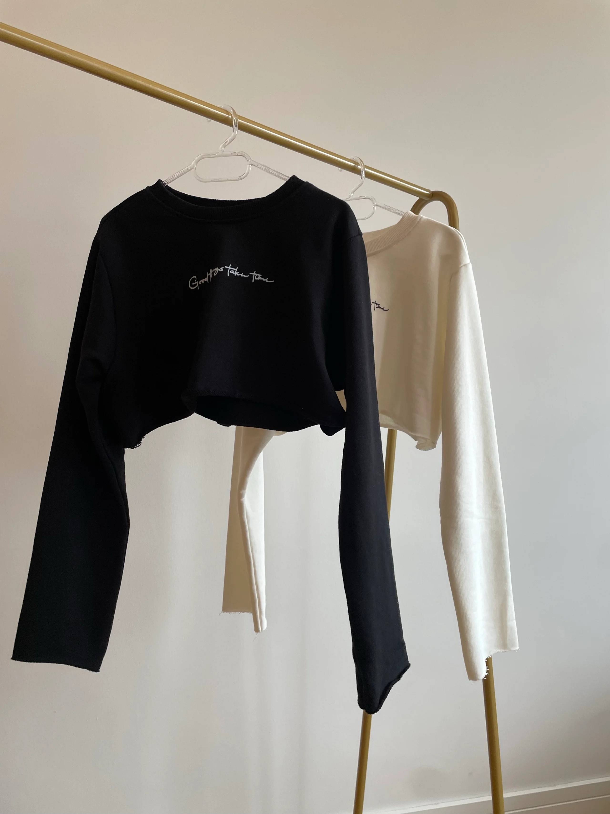 Ragazza - Uzun Kollu Baskılı Crop - Siyah