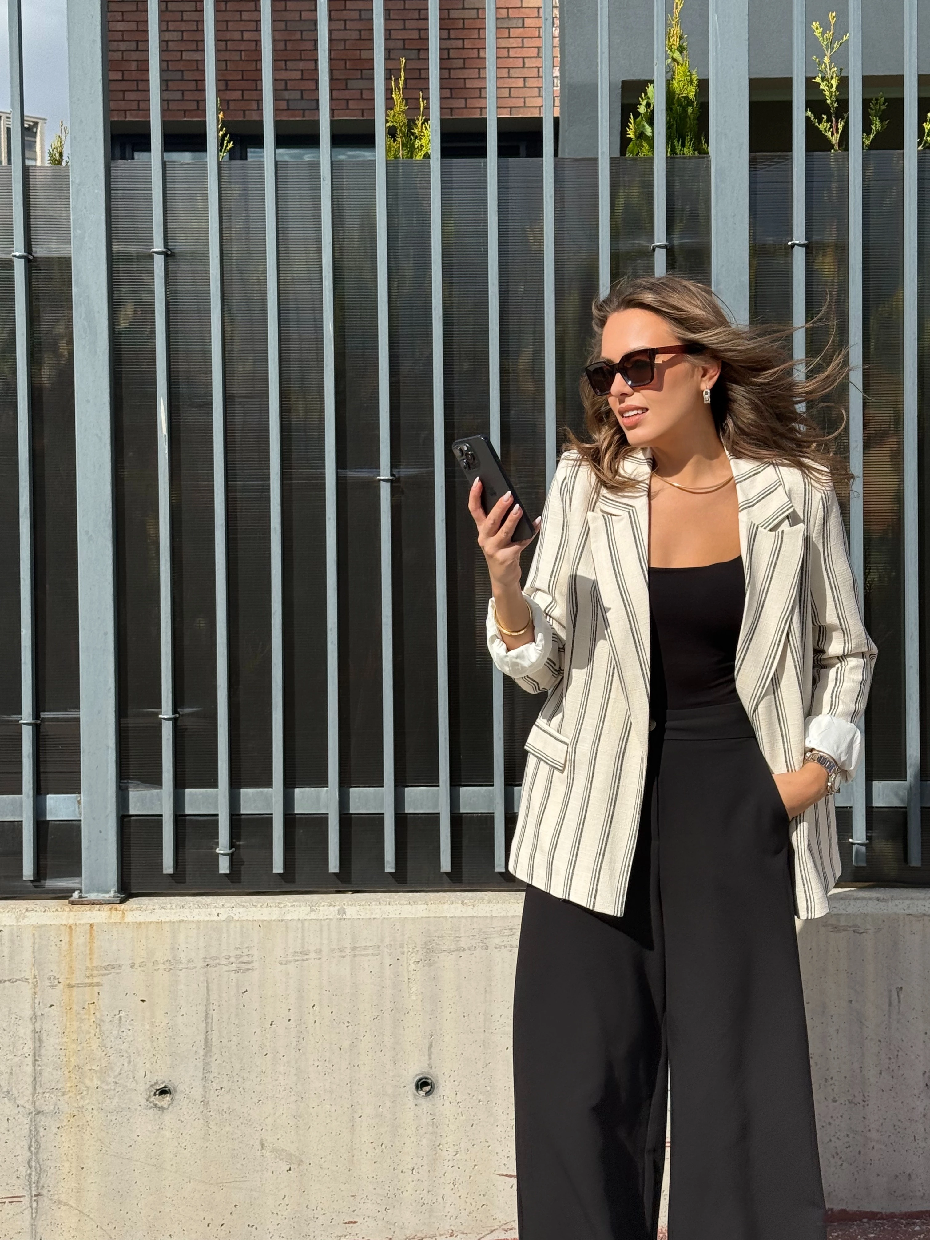 Çizgili Keten Ceket  