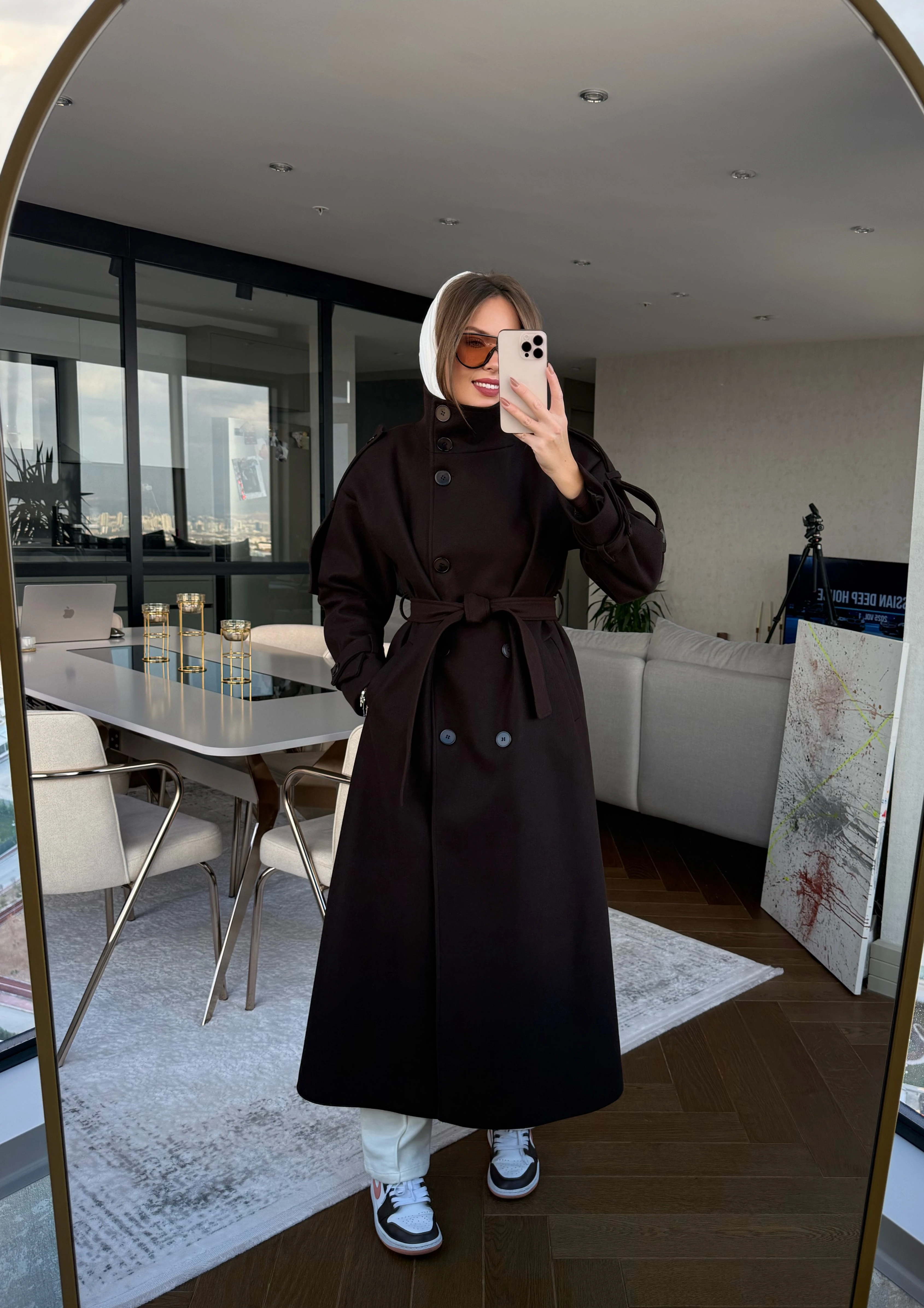 Düğmeli Uzun Kaşe Kaban