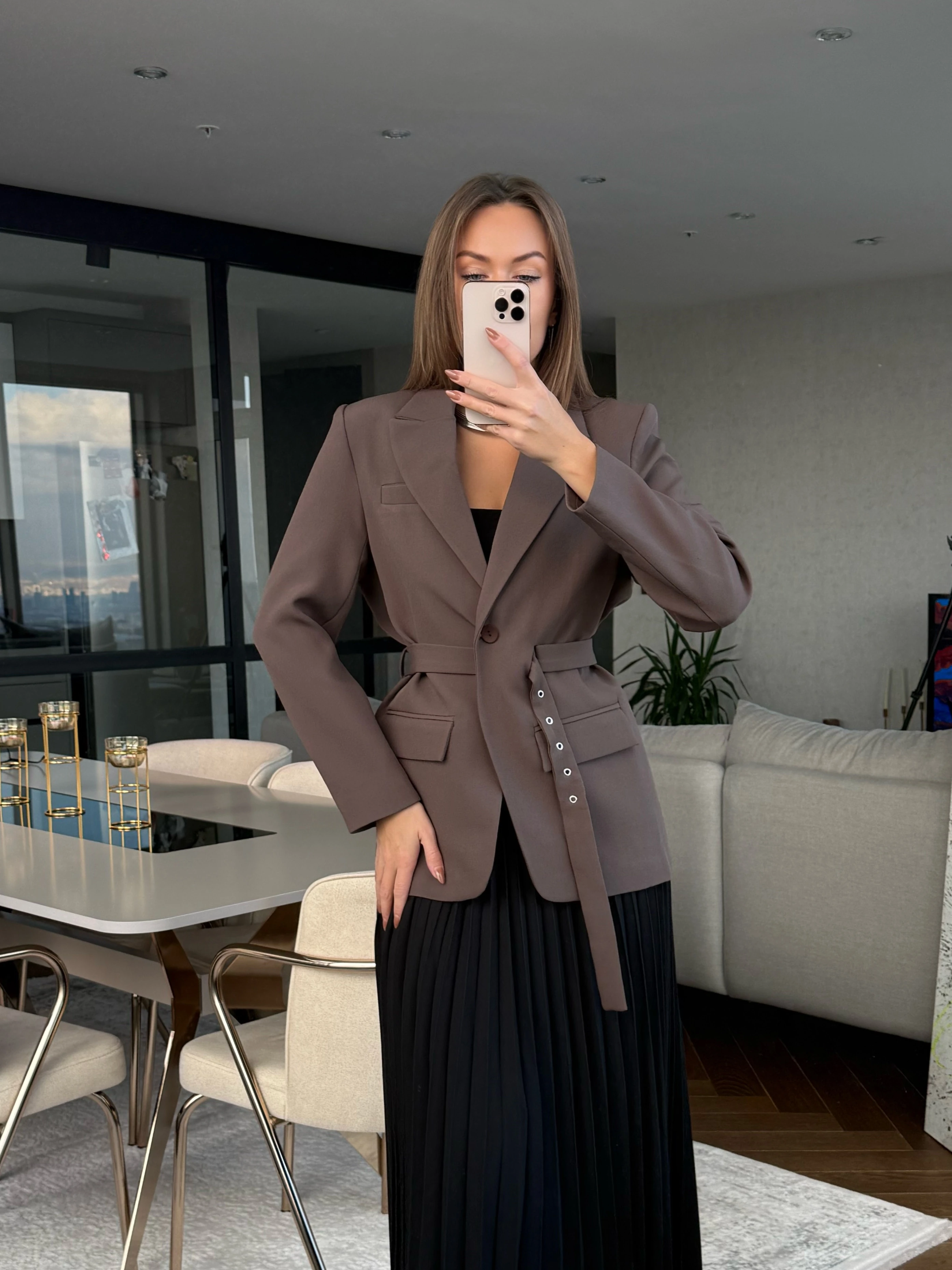 Kemerli Ceket 'Waistline' - Acı Kahve