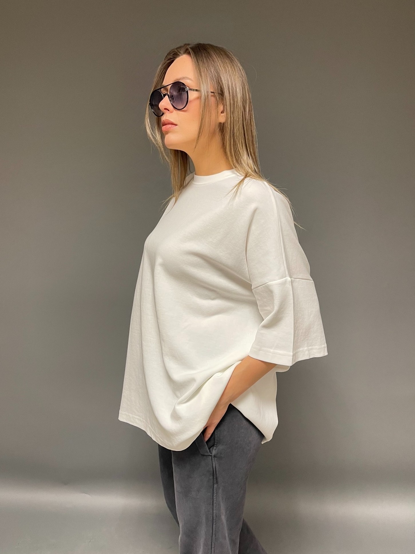 Oversize Kadın T-Shirt - Beyaz
