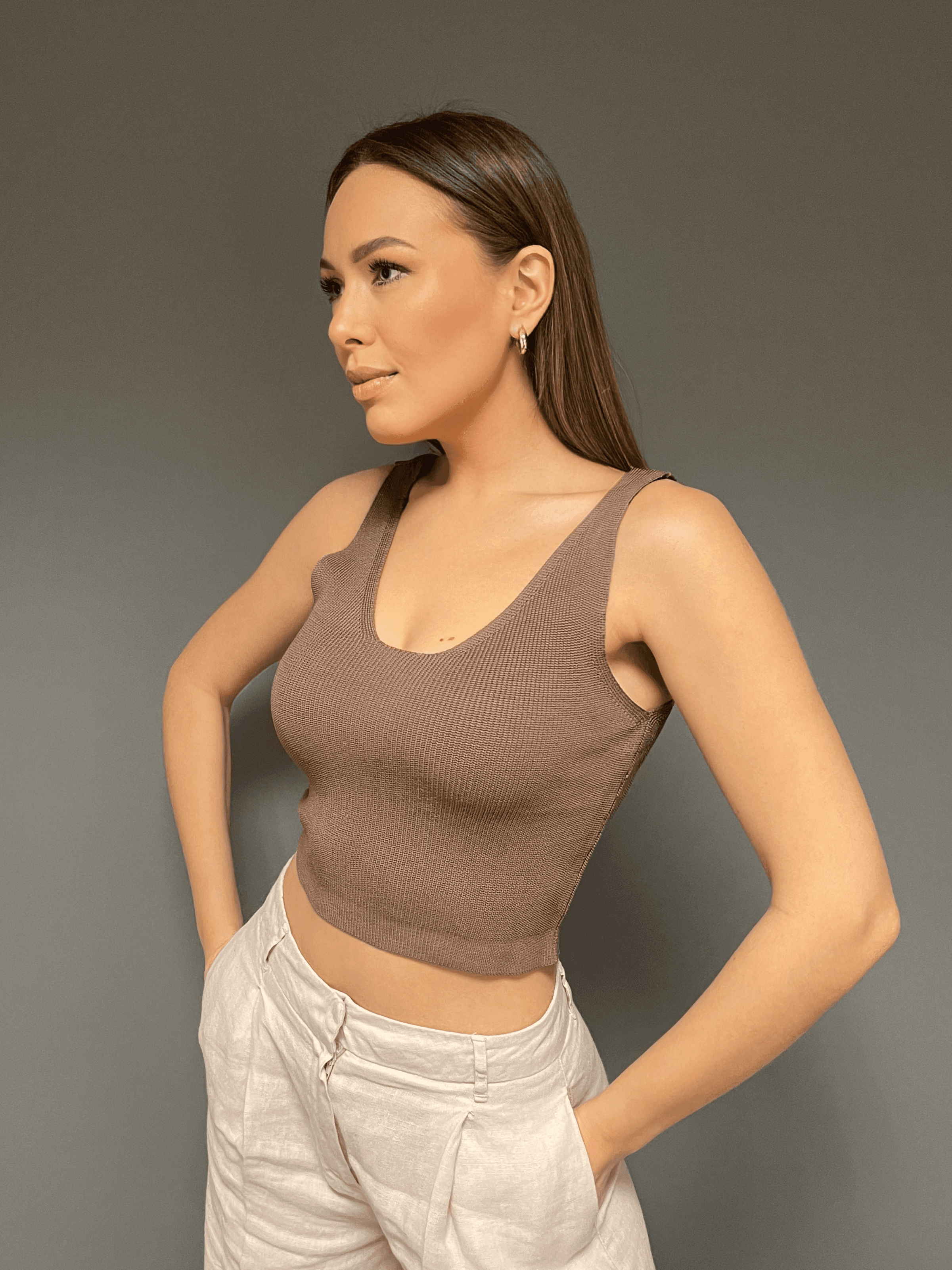 Rioma - Örgü Detay Kadın Crop - Bej