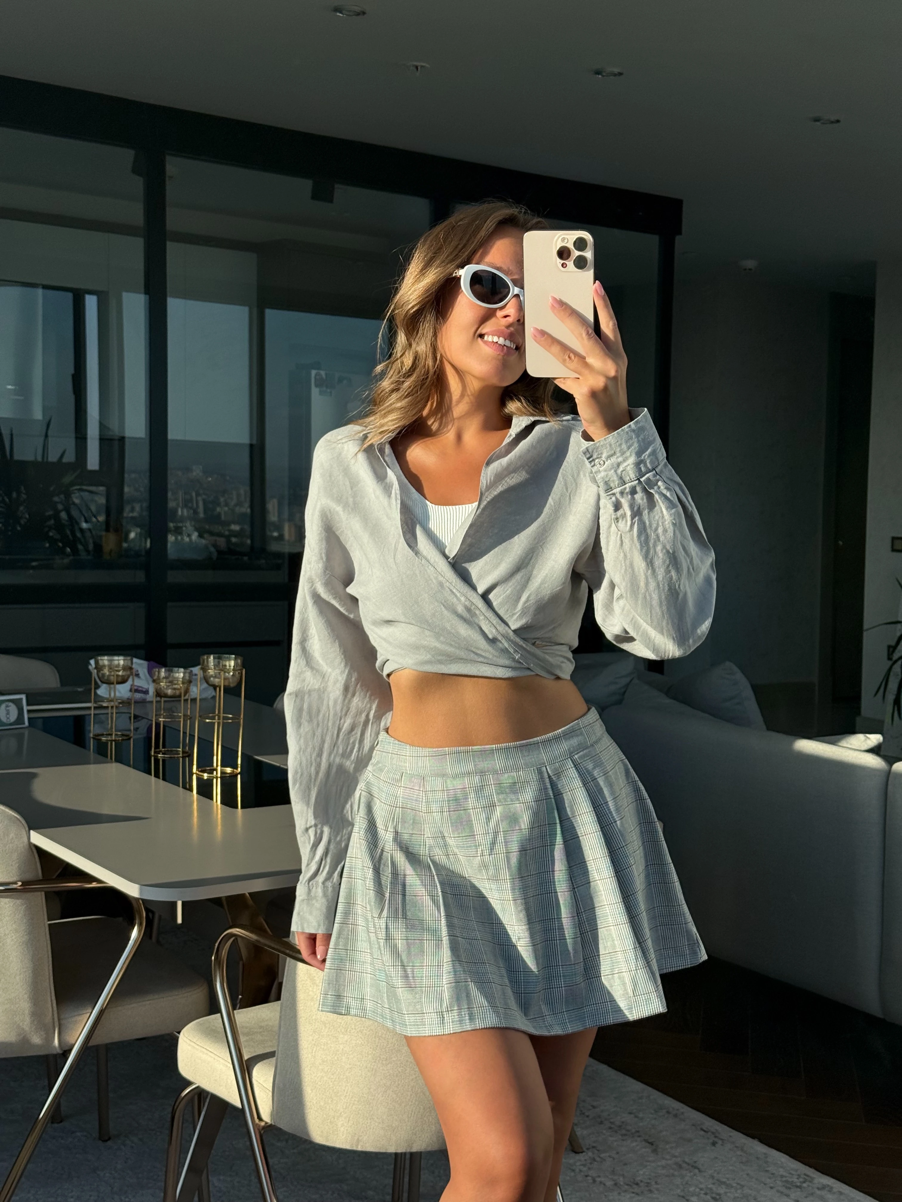 Gri Eskole Şort Etek