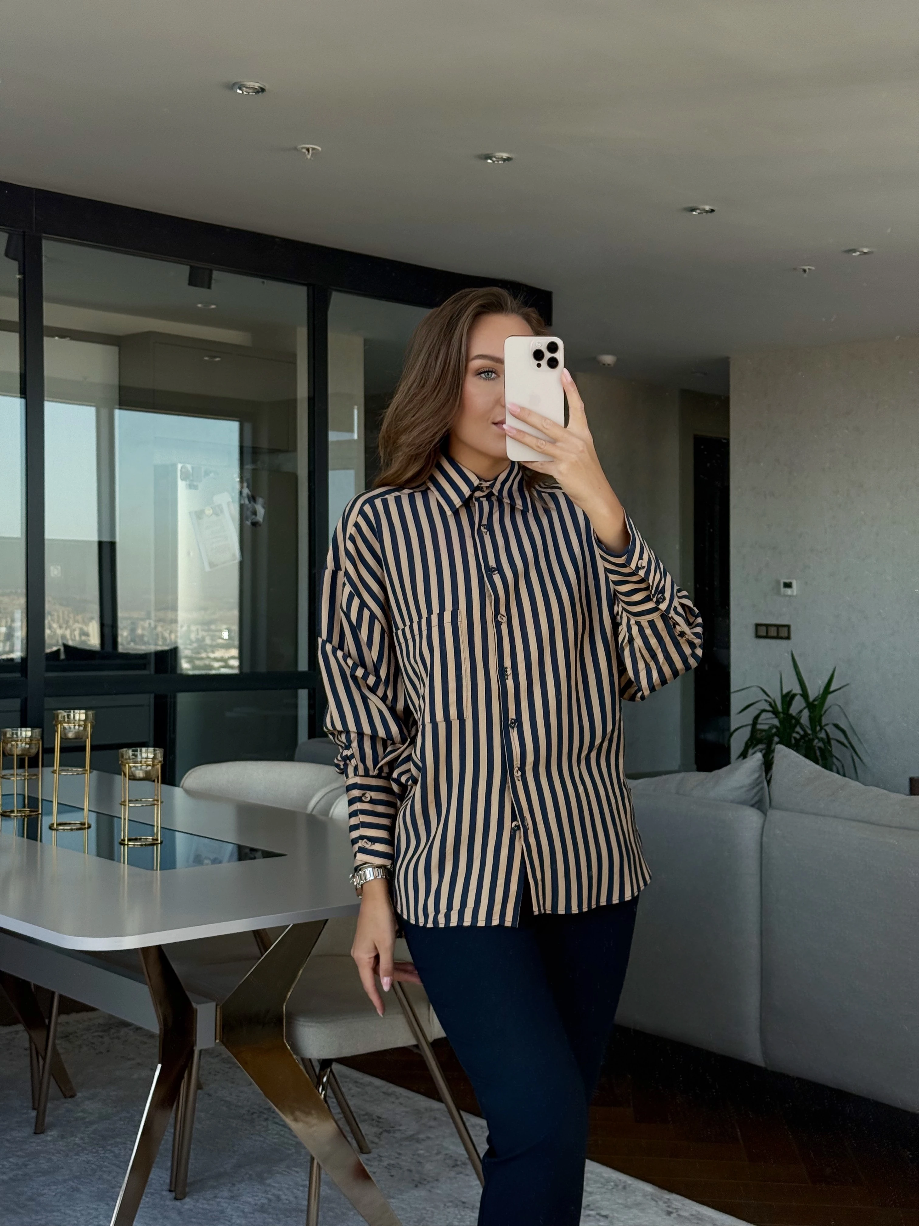 Çizgili Gömlek 'Urban Stripe' - Camel-Lacivert