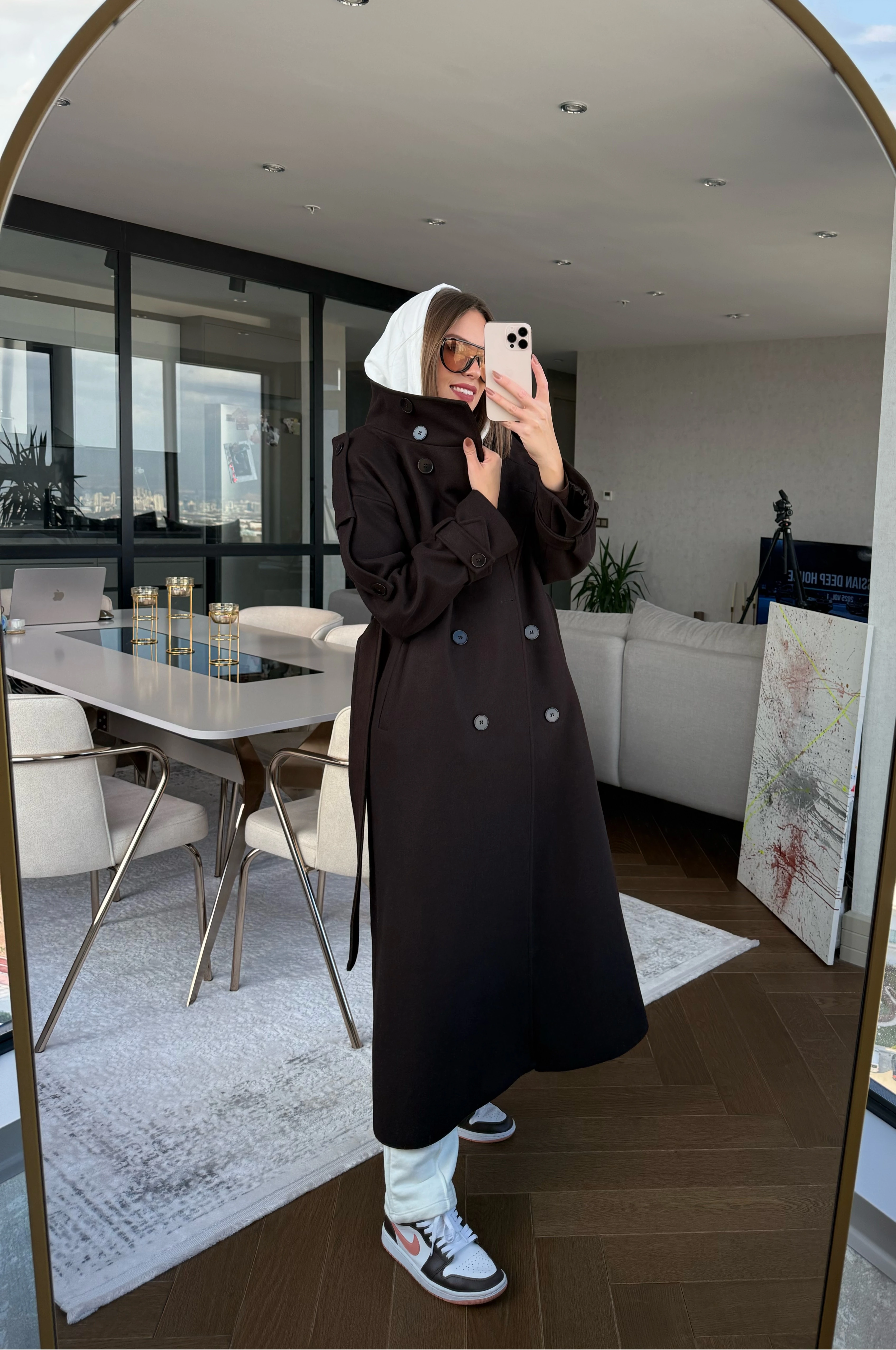 Düğmeli Uzun Kaşe Kaban