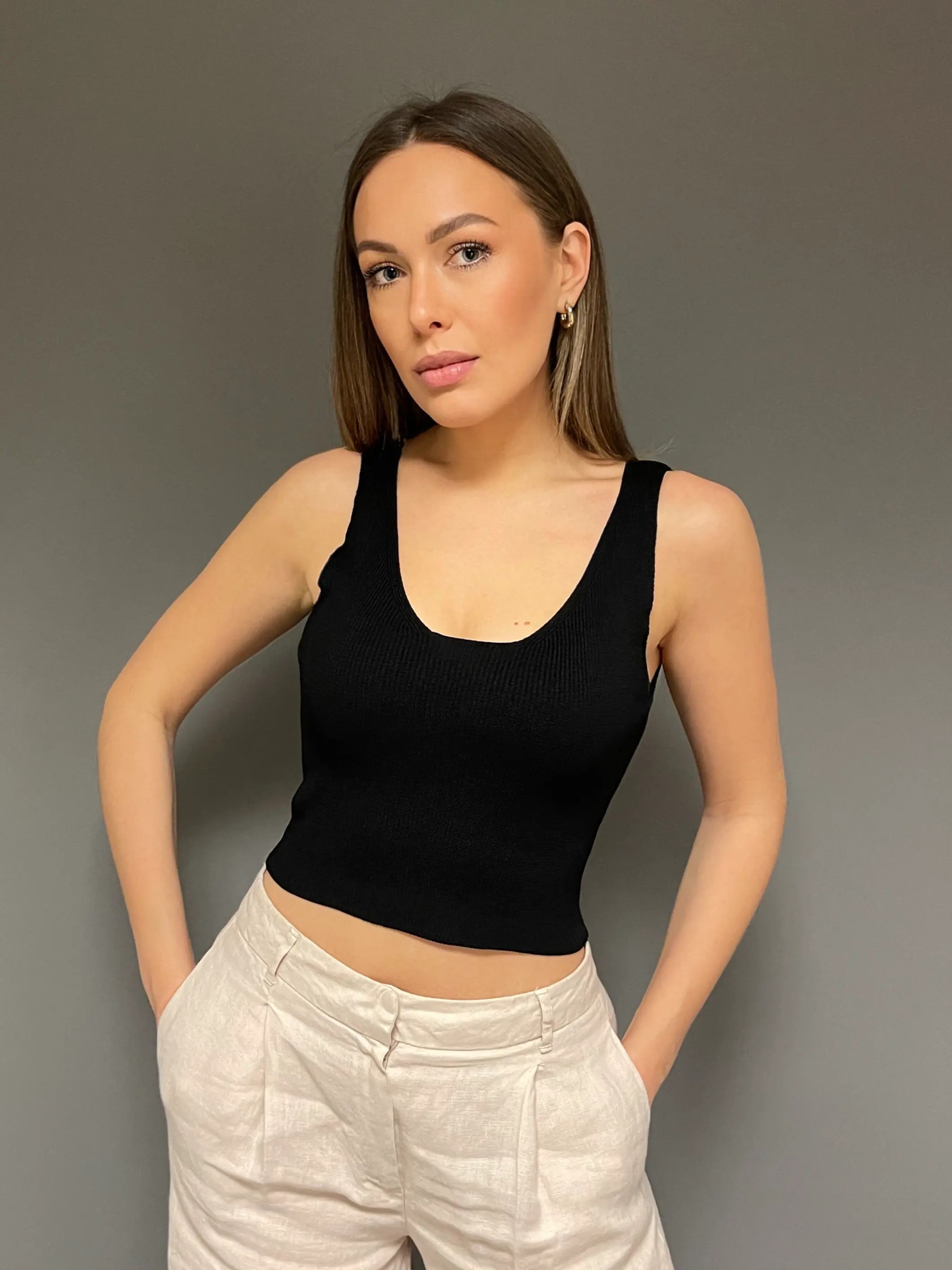 Rioma - Örgü Detay Kadın Crop - Siyah