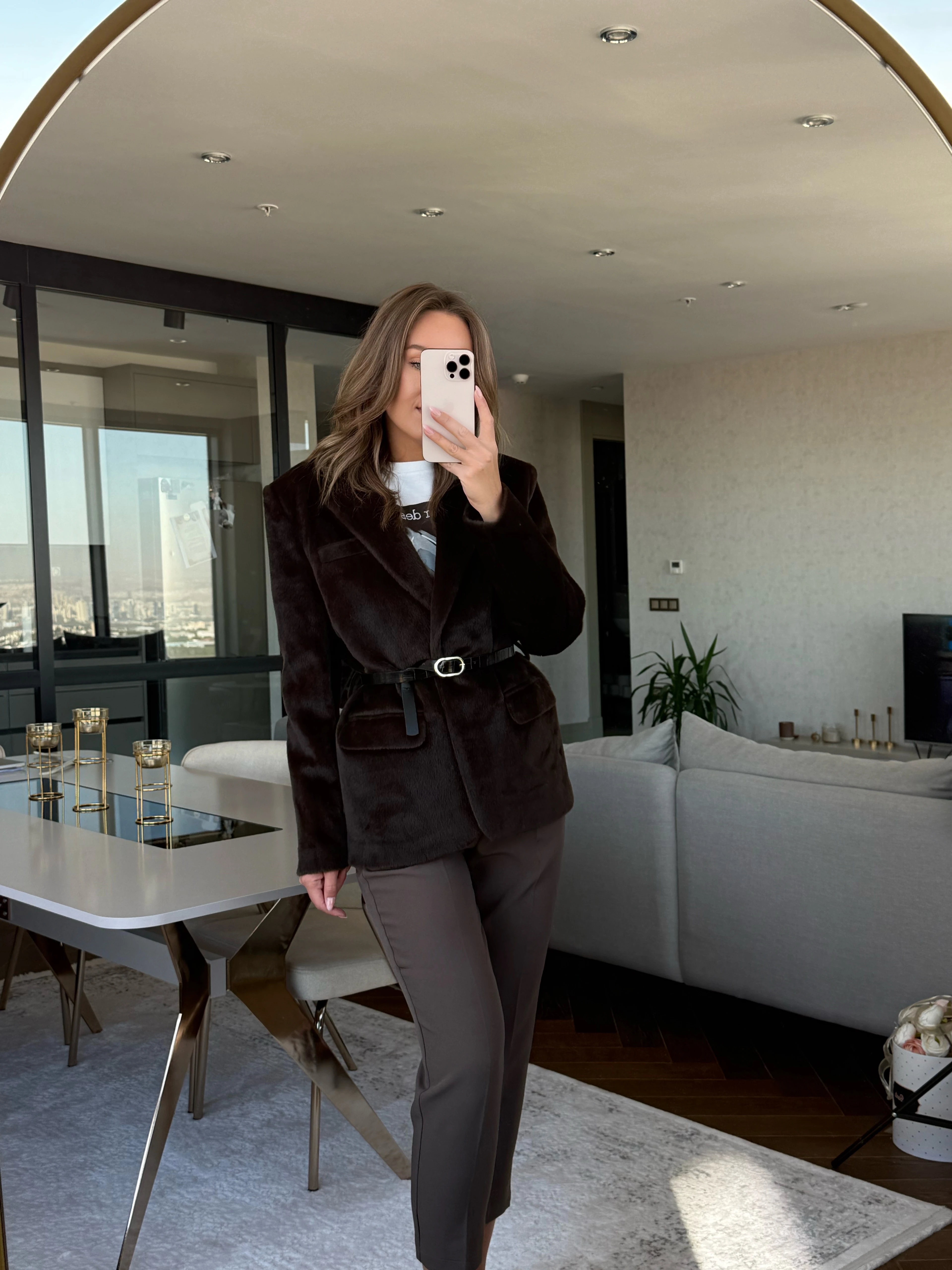 Peluşlu Kemerli Ceket 