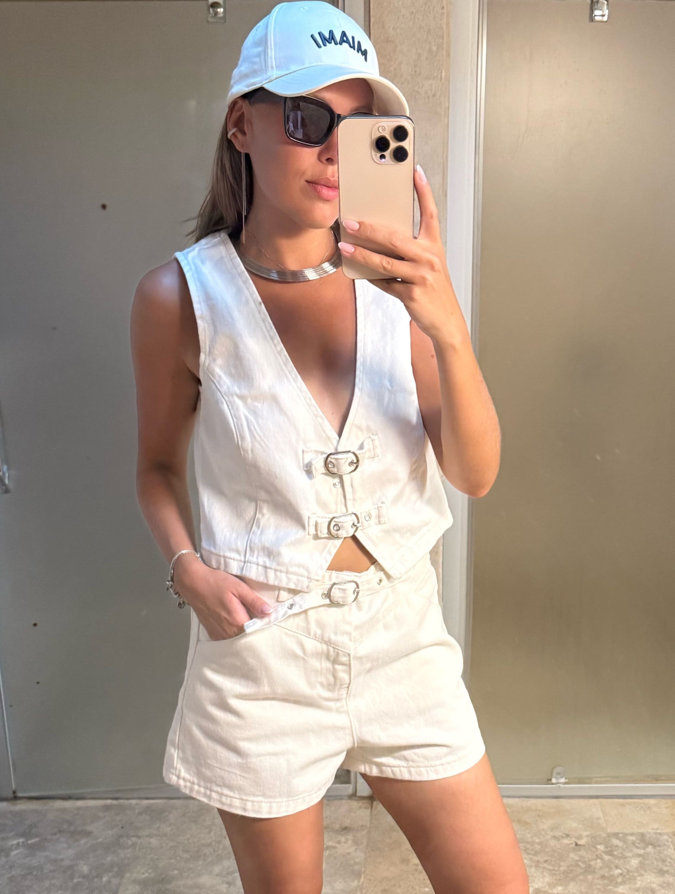 Denim Çift Kemerli Yelek Şort Takım