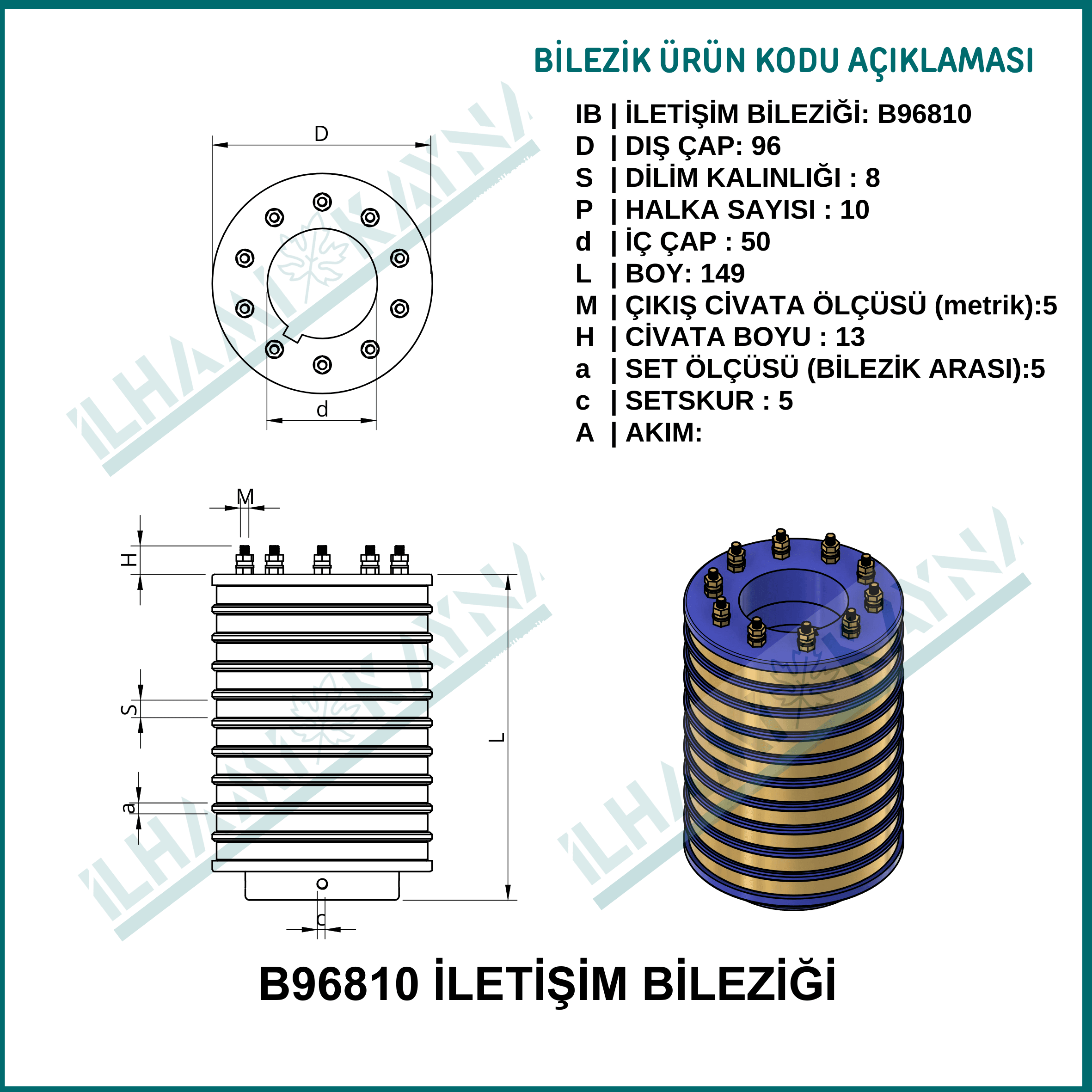 10 KONTAKLI İLETİŞİM BİLEZİĞİ | B96810 | 96*8 mm