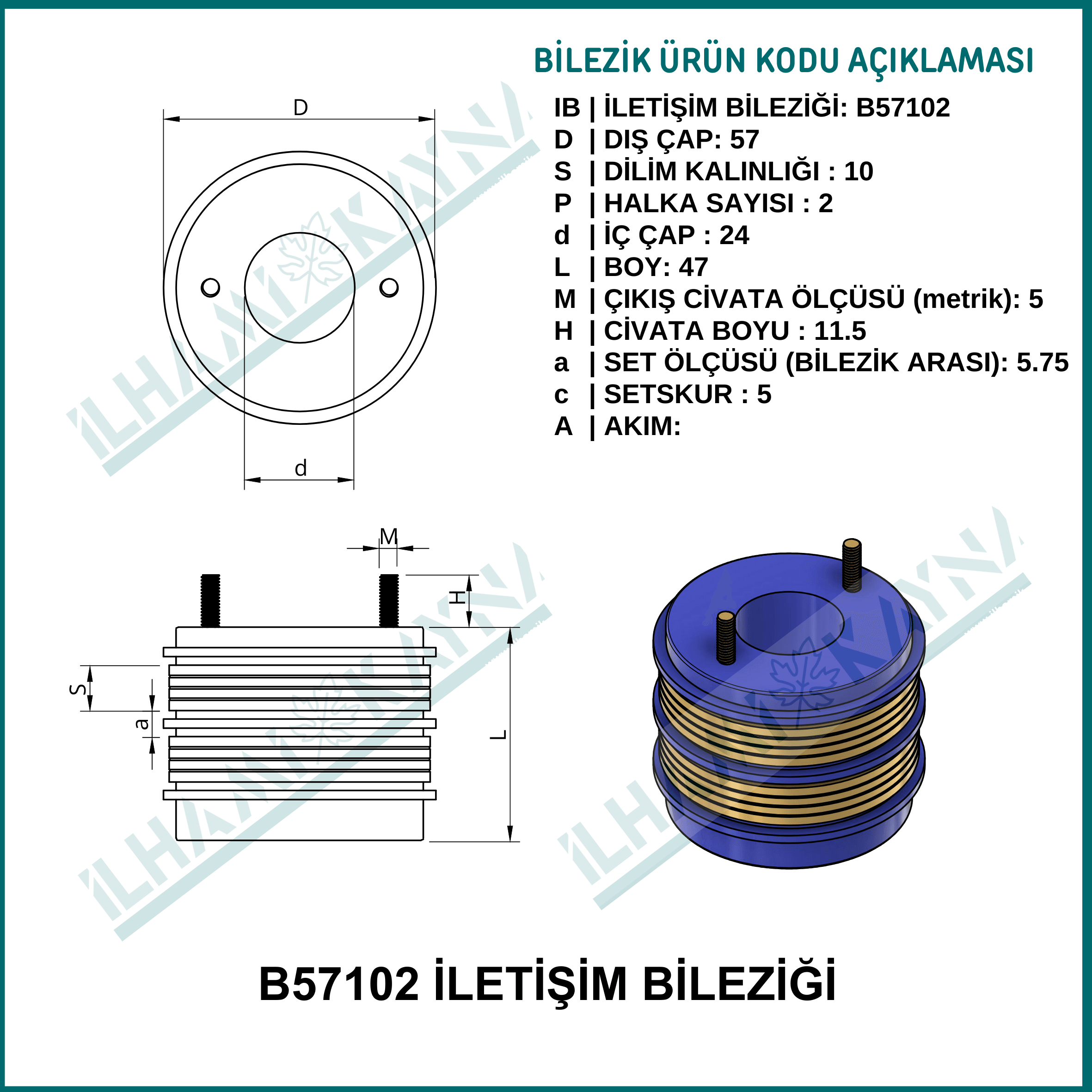 2 KONTAKLI İLETİŞİM BİLEZİĞİ | B57102| 57*10 mm