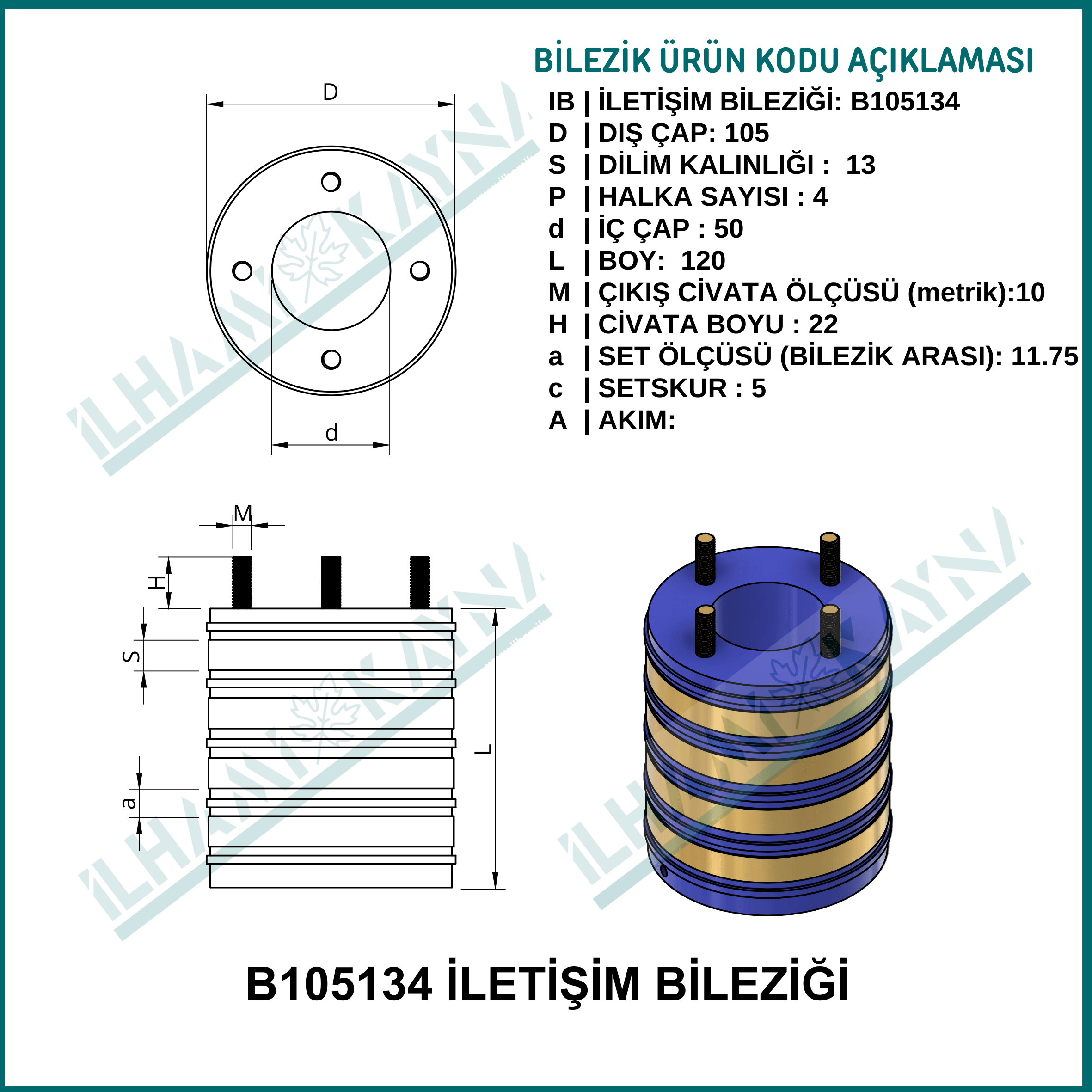 4 KONTAKLI İLETİŞİM BİLEZİĞİ | B105134| 105*13 mm