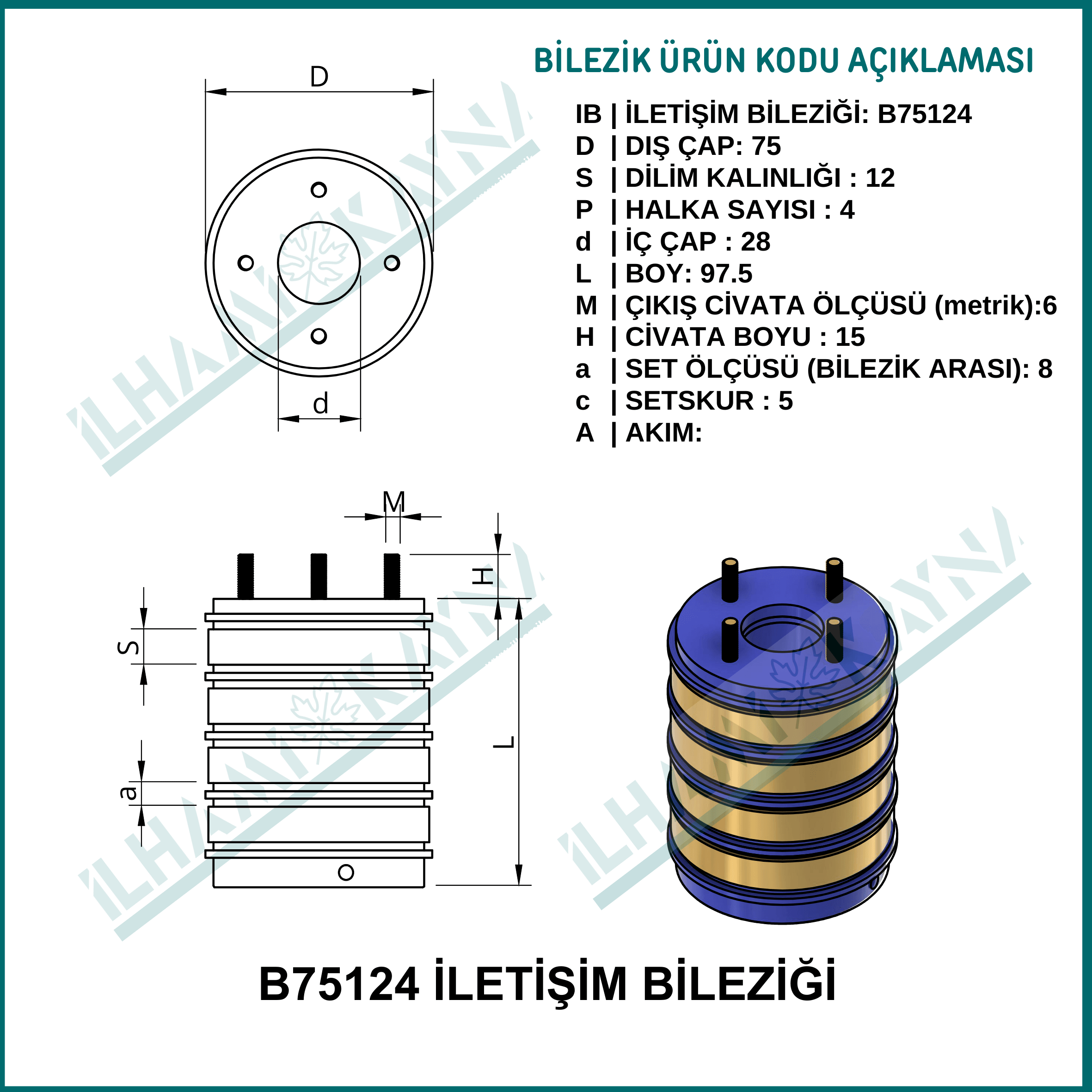 4 KONTAKLI İLETİŞİM BİLEZİĞİ | B75124 | 75*12 mm