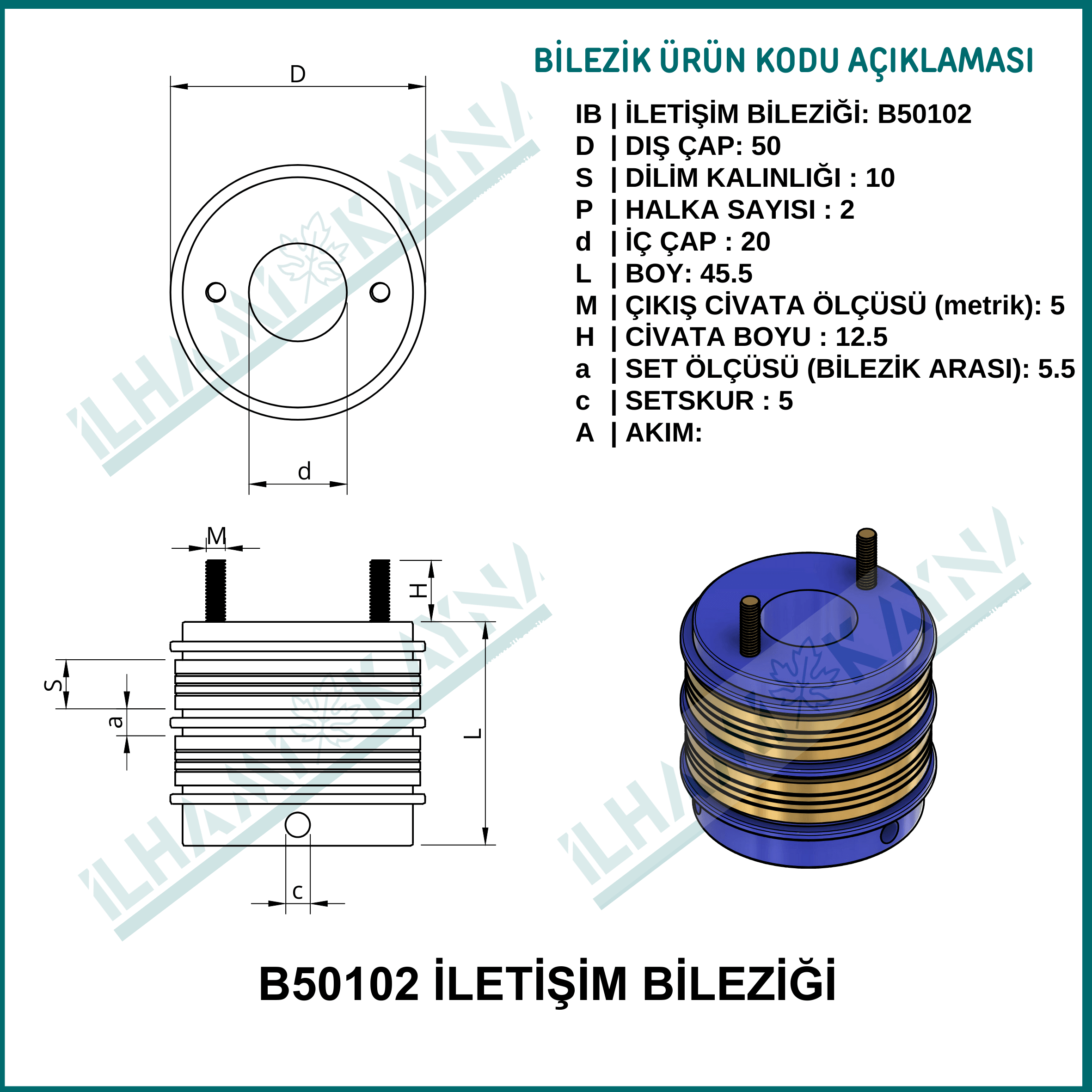 2 KONTAKLI İLETİŞİM BİLEZİĞİ | B50102 | 50*10 mm