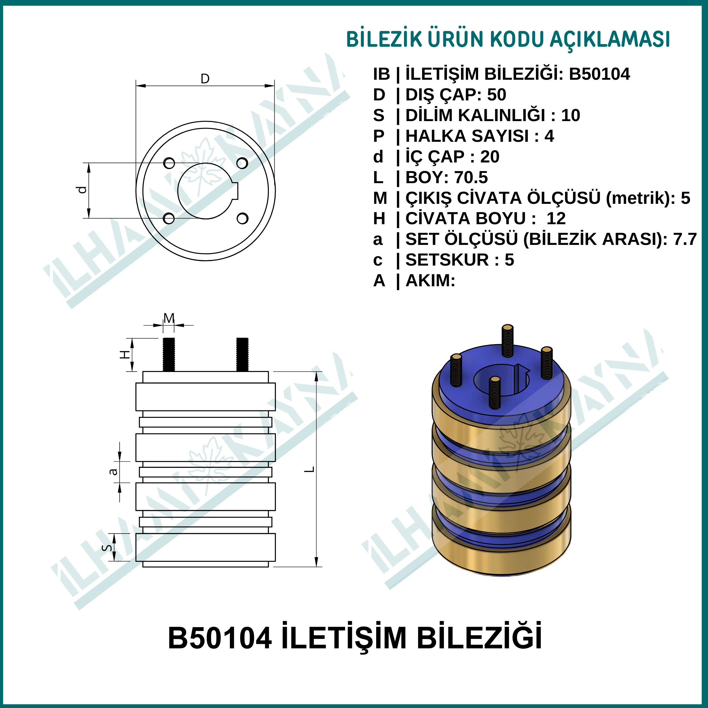 4 KONTAKLI İLETİŞİM BİLEZİĞİ | B50104| 50*10 mm