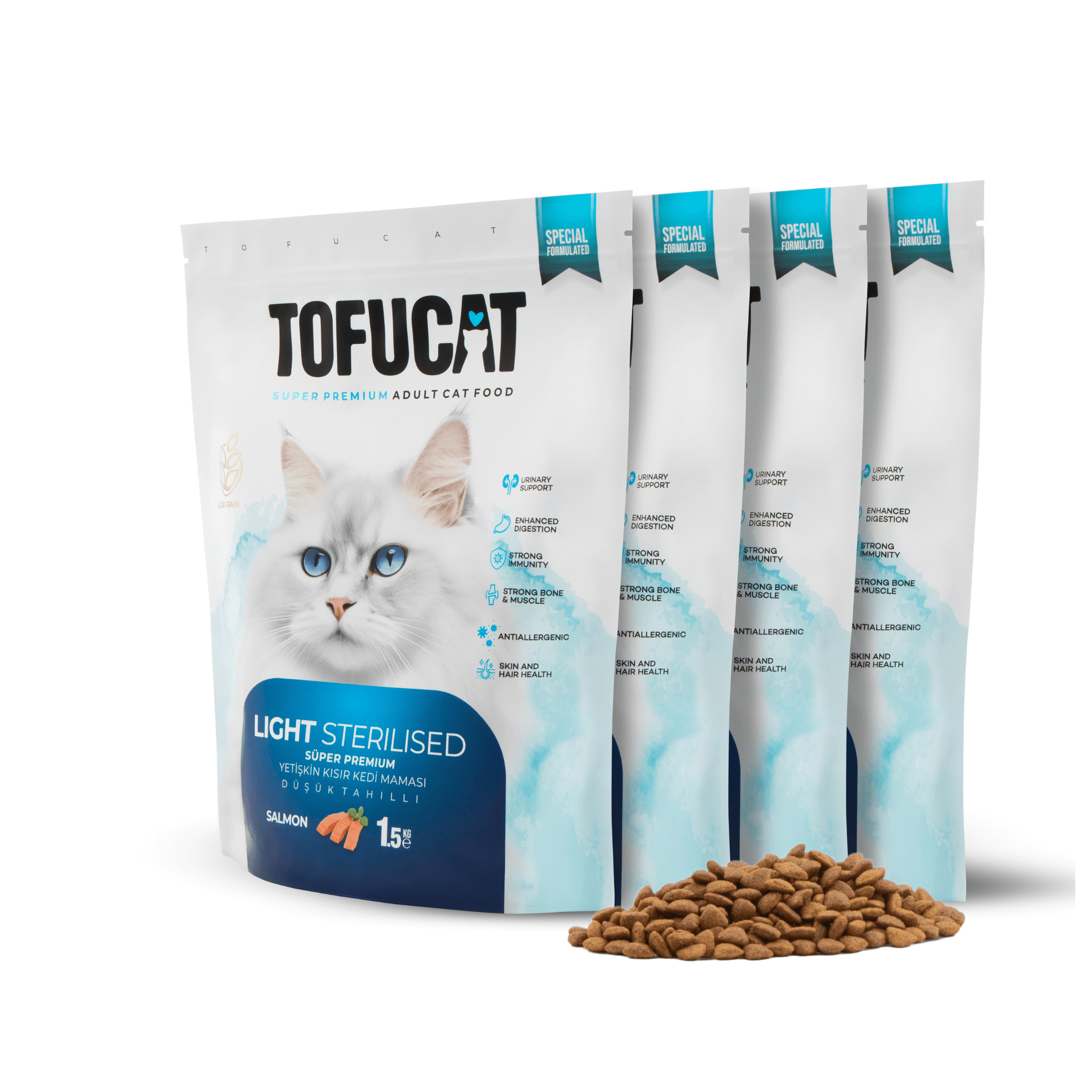 Tofucat Super Premium Sterilised Somonlu Kısır Kedi maması 1,5 kg - Antialerjenik ve Düşük Tahıllı