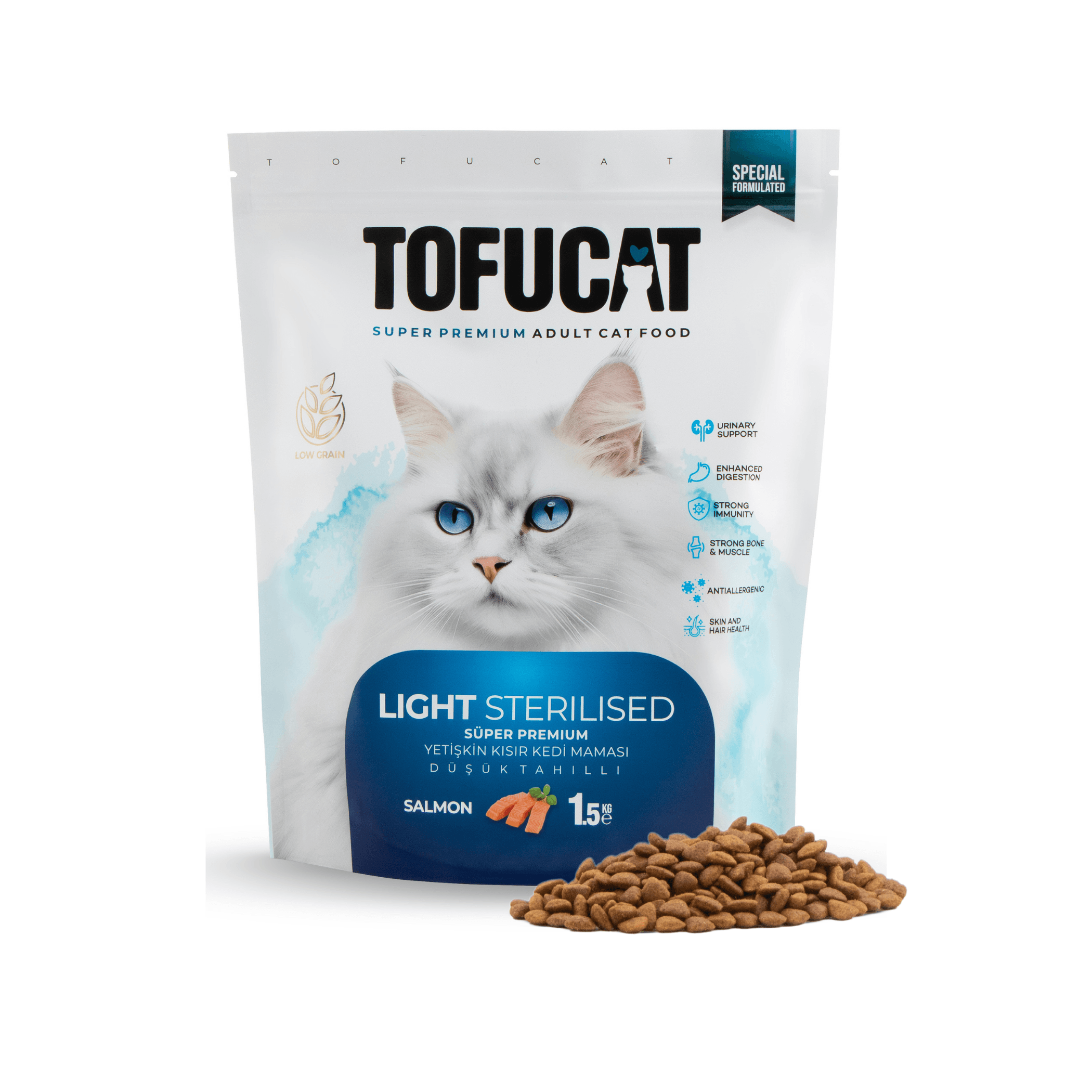 Tofucat Super Premium Sterilised Somonlu Kısır Kedi maması 1,5 kg - Antialerjenik ve Düşük Tahıllı