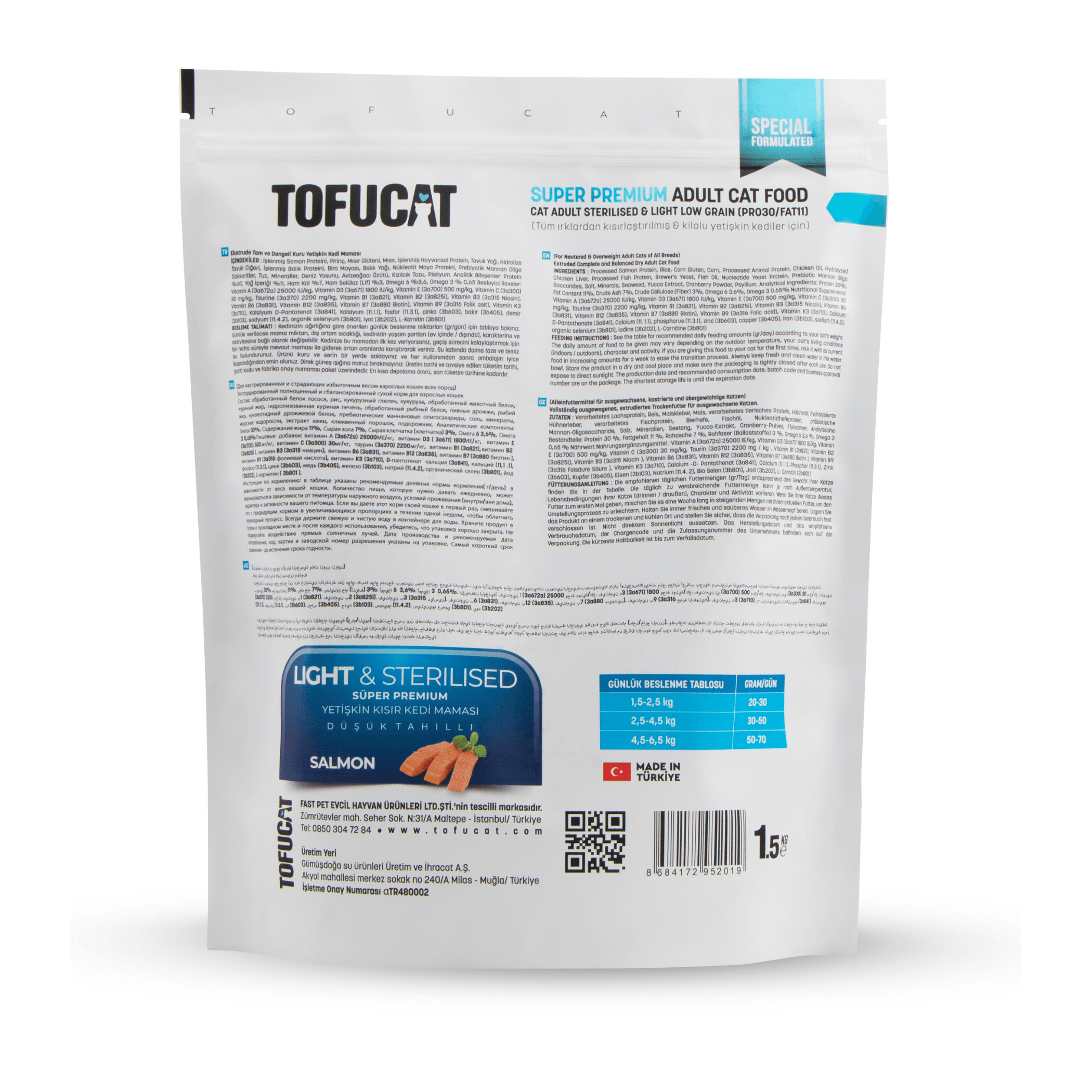 Tofucat Super Premium Sterilised Somonlu Kısır Kedi maması 1,5 kg - Antialerjenik ve Düşük Tahıllı