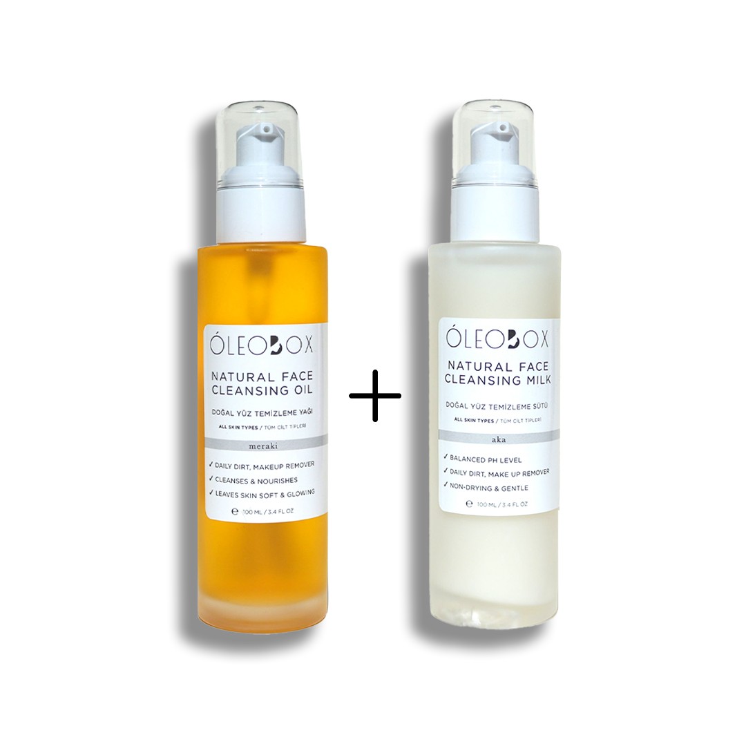 Natural Facial Cleansing Oil and Milk Set – Cleanses the Skin from Sunscreen, Make-up & Daily Dirt