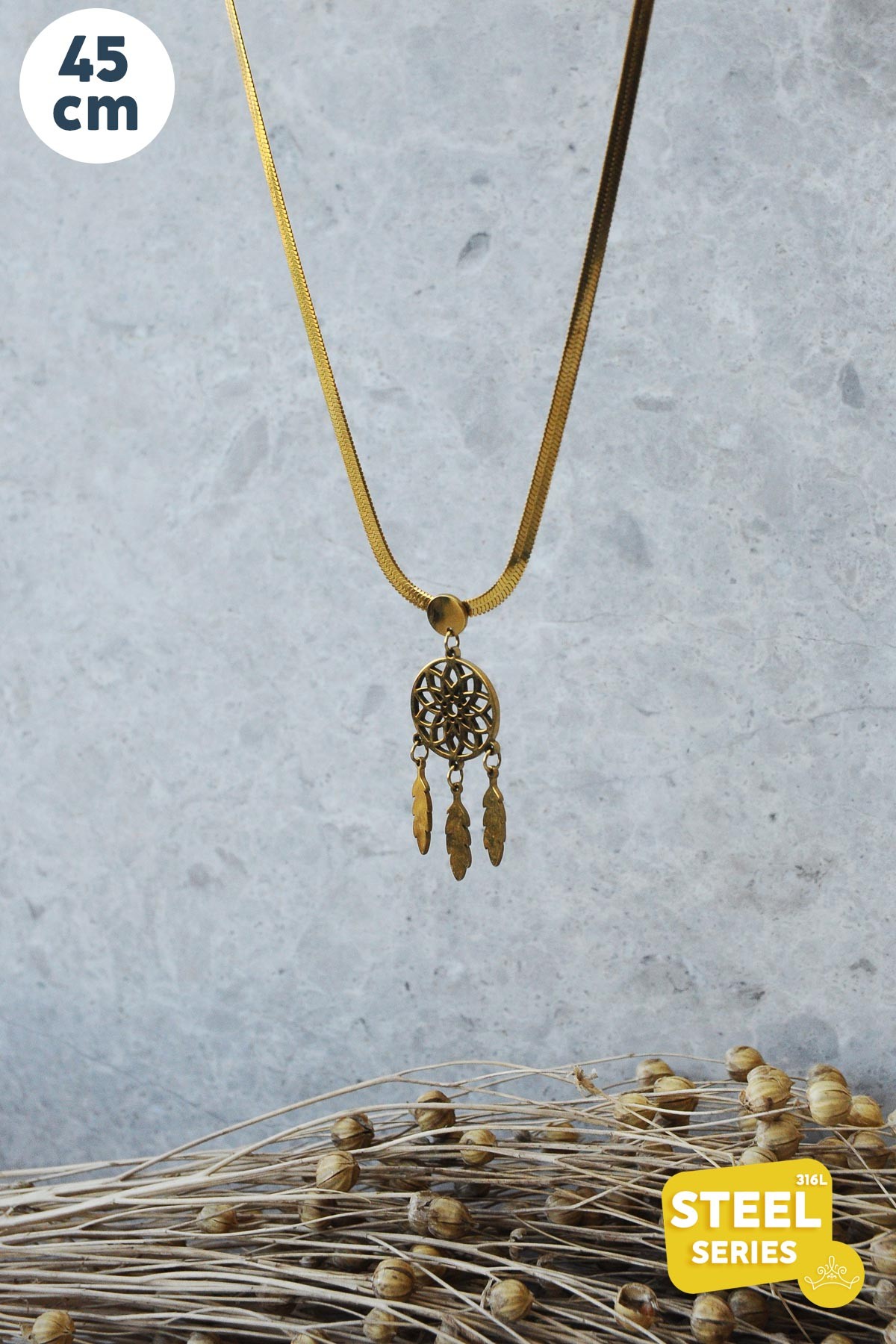 İtalian Dream Catcher Çelik Kolye 45 Cm AKL1479