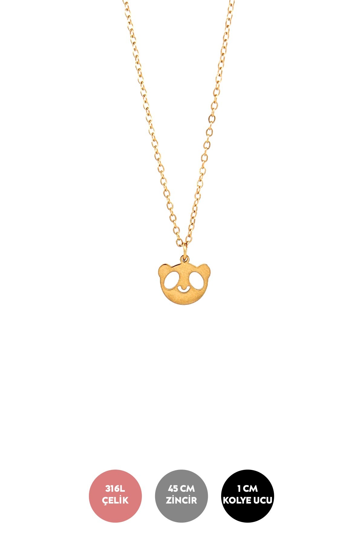 Gold Minimal Zincir Panda Sallantılı Çelik Kolye 45 cm AKL3765