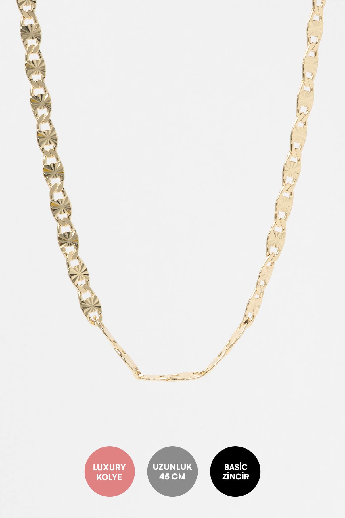 Gold 14K Desenli Pul Zincir Luxury Kolye AKL4247