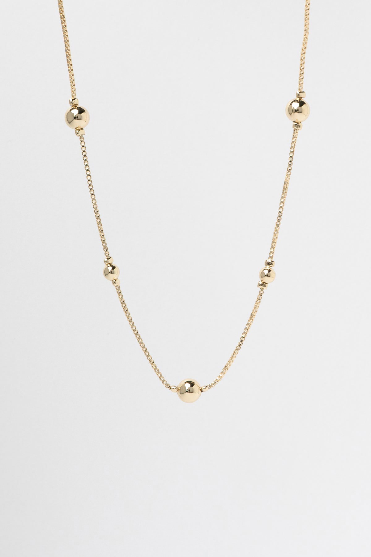 Gold 14K Topçuk Sıralı Basic Zincir Luxury Kolye AKL4252