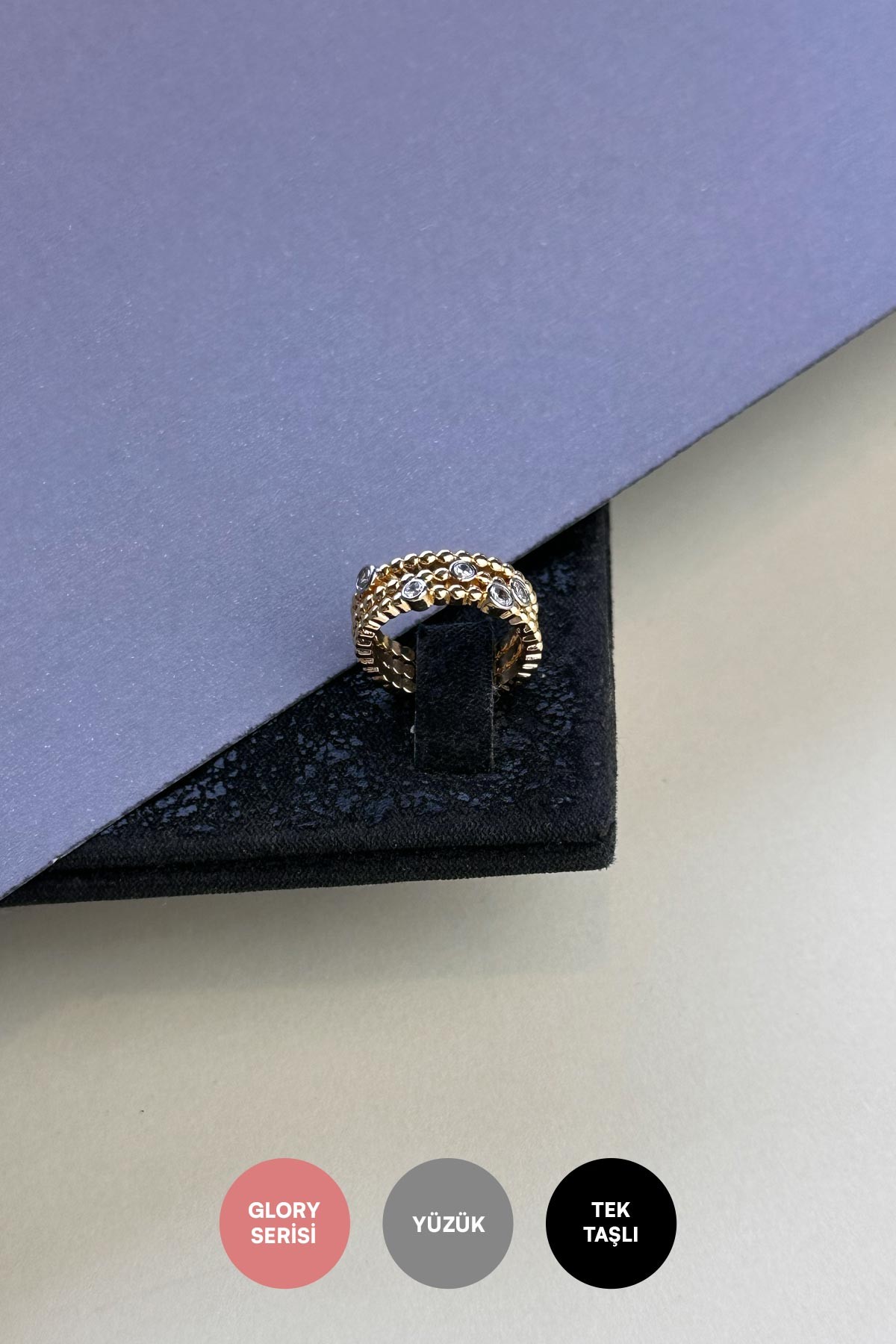 Minimal Tektaş Detay Gold Üç Sıra Topçuk Tasarım Glory Yüzük AYZ8393