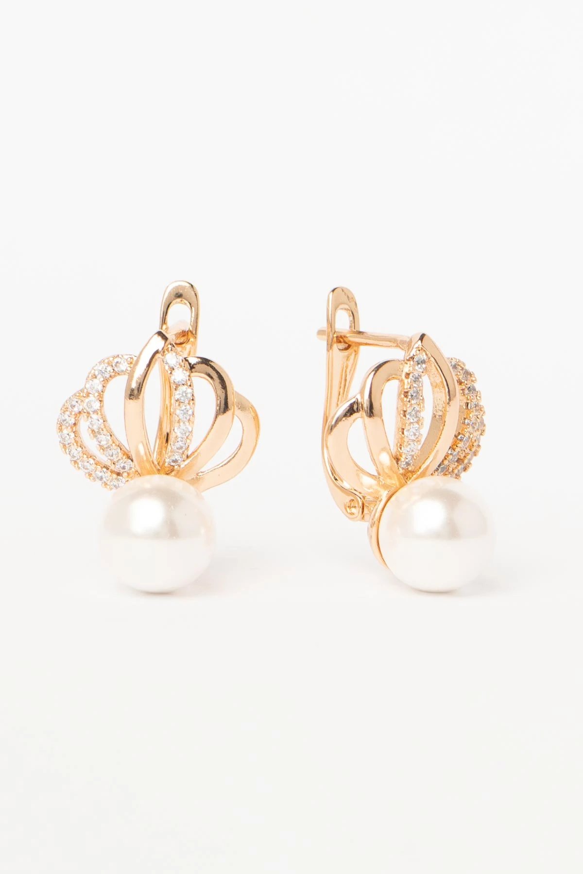 Gold İnci Detay Taç Form Luxury Küpe AKE9390