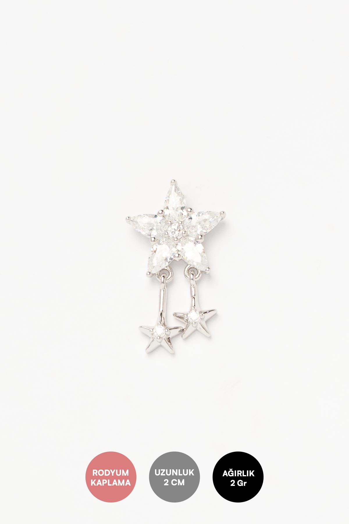 Silver Yıldız Sallantılı Kristal Taş Detay Büyük Yıldız Luxury Küpe AKE9397