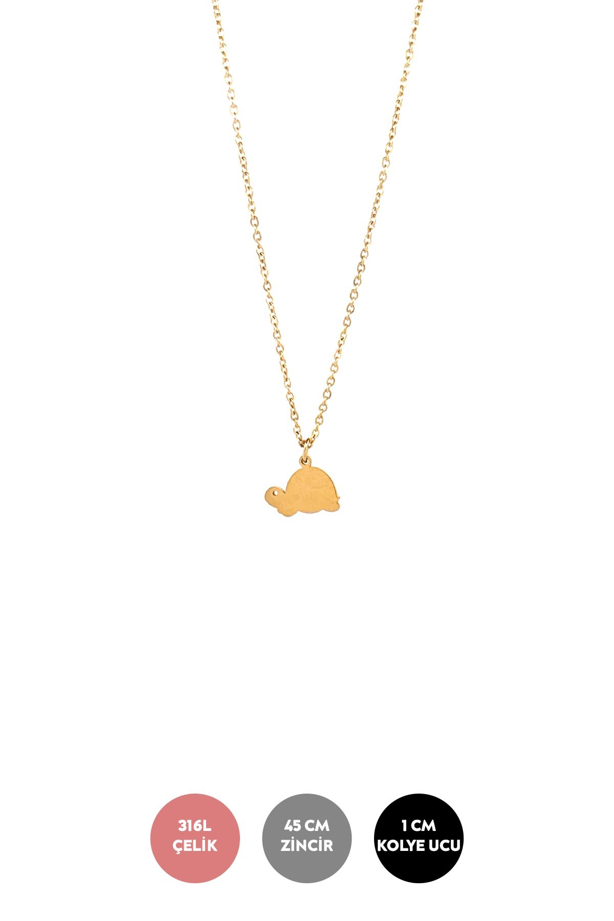 Gold Minimal Zincir Kaplumbağa Sallantılı Çelik Kolye 45 cm AKL3768