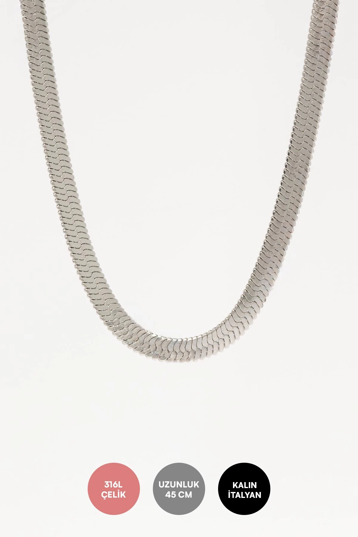 Silver Kalın İtalyan Zincir 45cm Çelik Kolye AKL4362