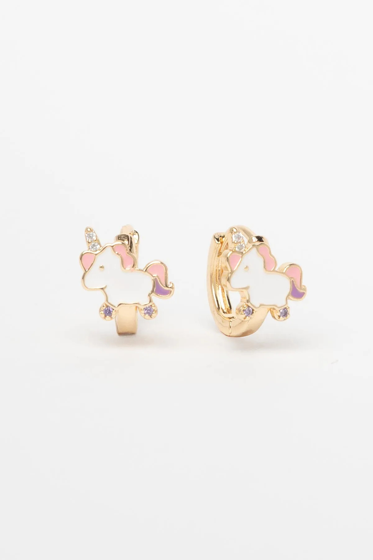 Gold Mini Beyaz Unicorn Tasarım Halka Glory Küpe AKE9745