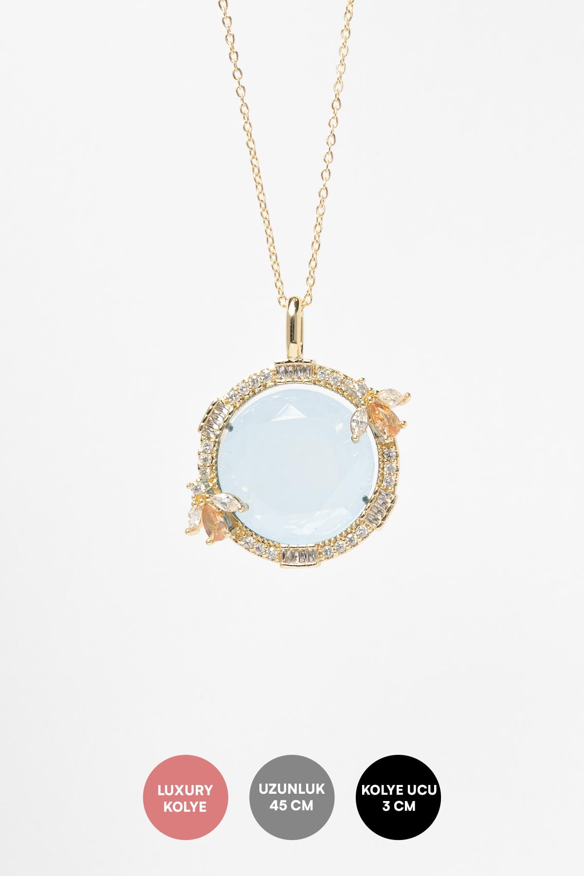 Gold Solar Bloom Blue Luxury Kolye AKL4268