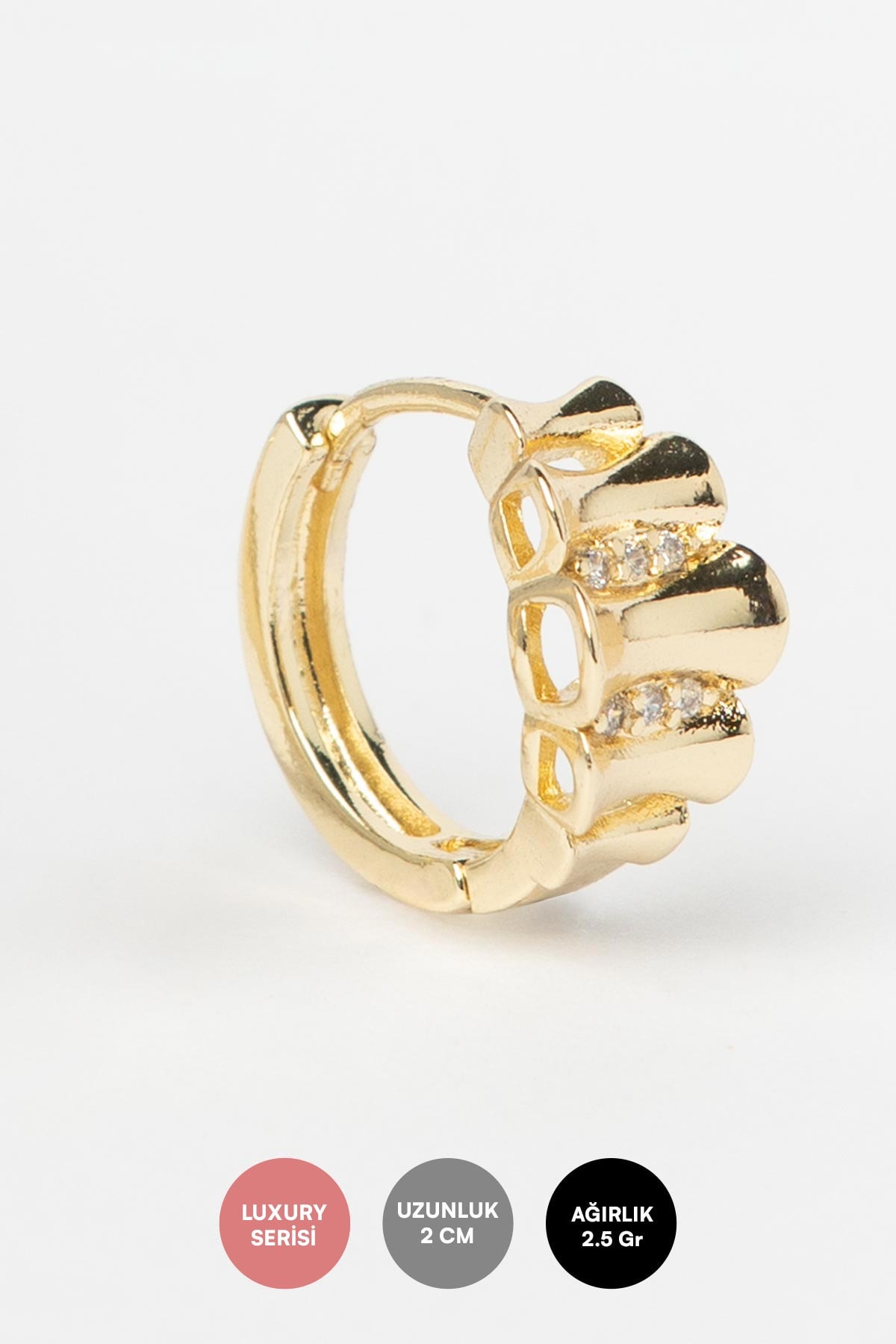 Gold 14K Taş Detay Dalgalı Işıltı Luxury Küpe AKE9346
