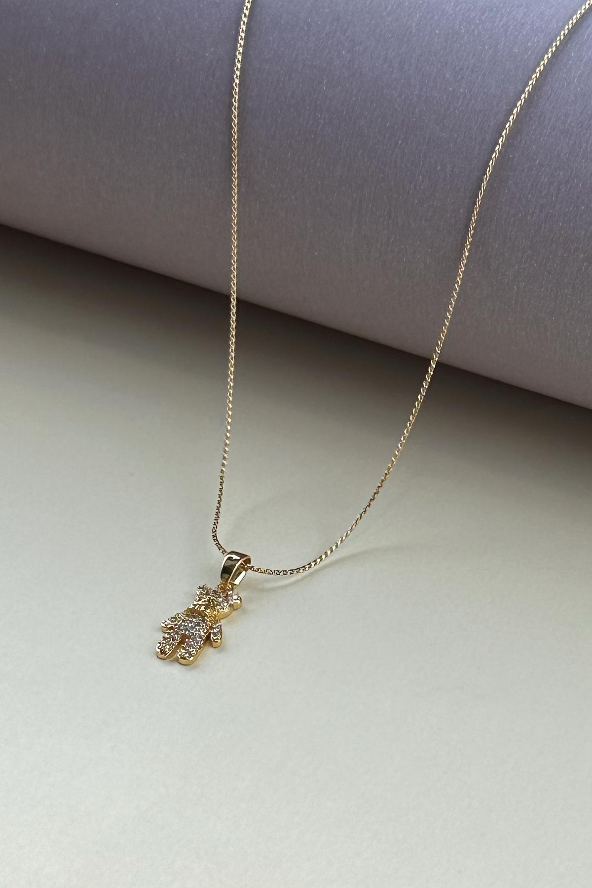 Gold Minimal Zincir Zirkon Ayıcık Çelik Kolye 60 cm AKL4022