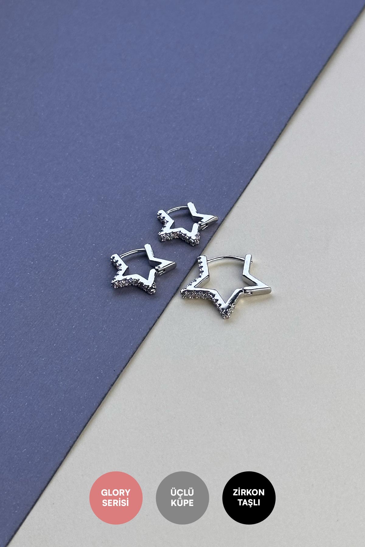 Silver Slim Zirkon Yıldızlar Çoklu Glory Küpe AKE6416