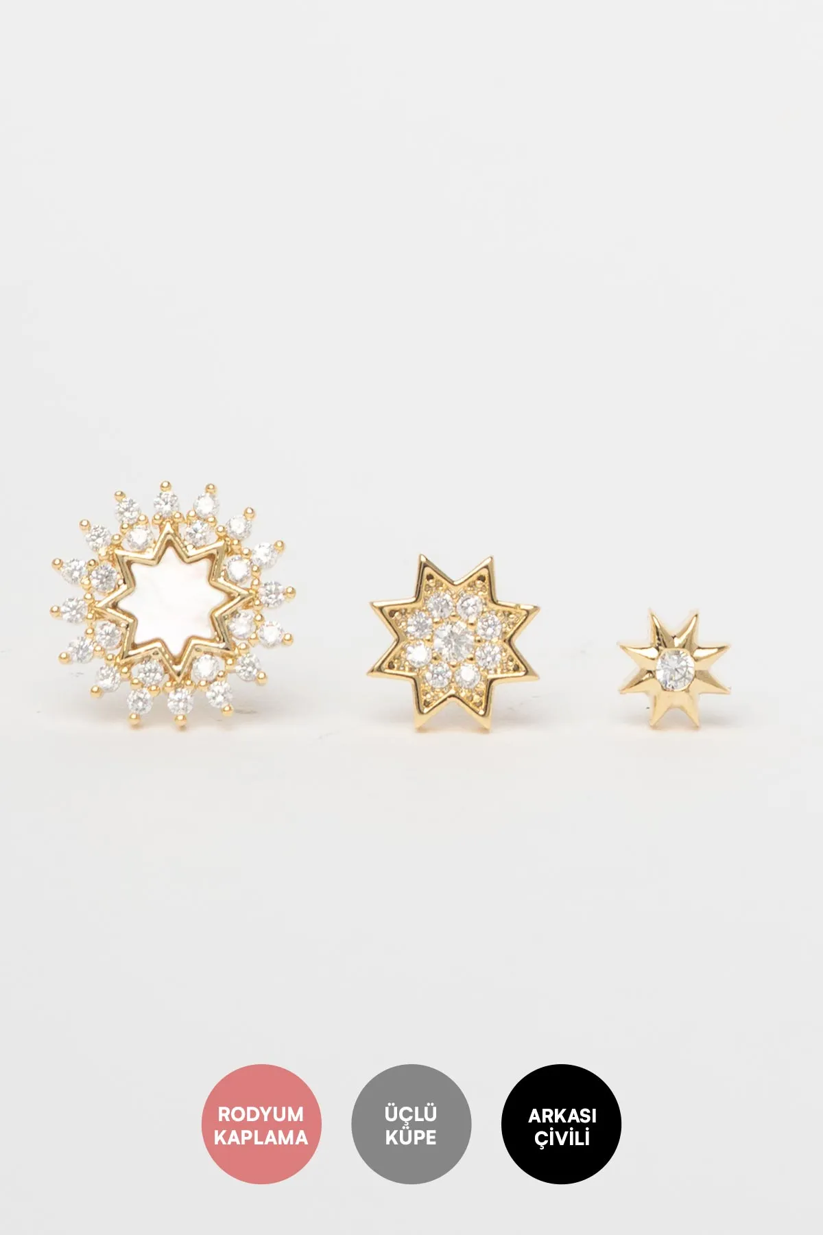 Gold İçi Sedef Zirkon Kenarlı Yıldızlar Çoklu Glory Küpe AKE9726