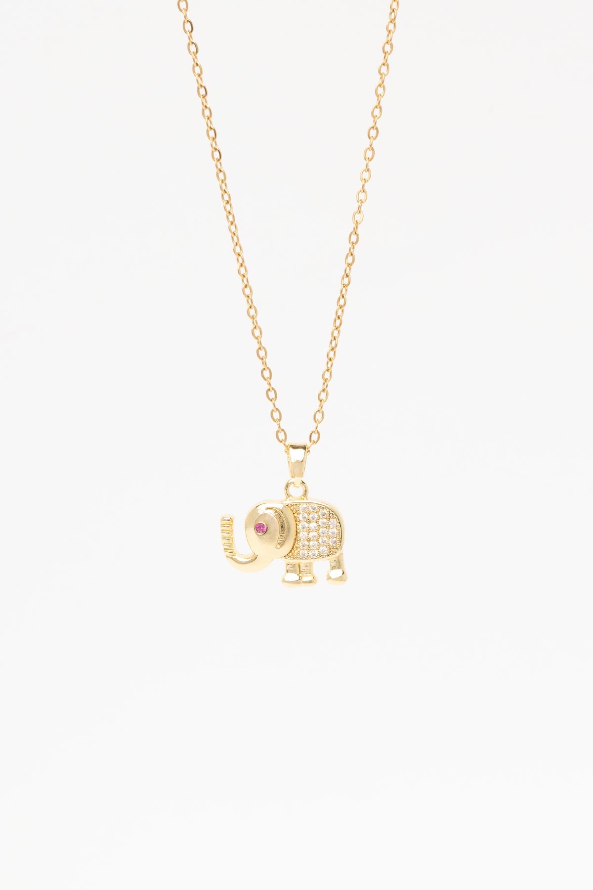 Gold Zirkon Detay Mini Fil Sallantılı 45cm Çelik Kolye AKL4345