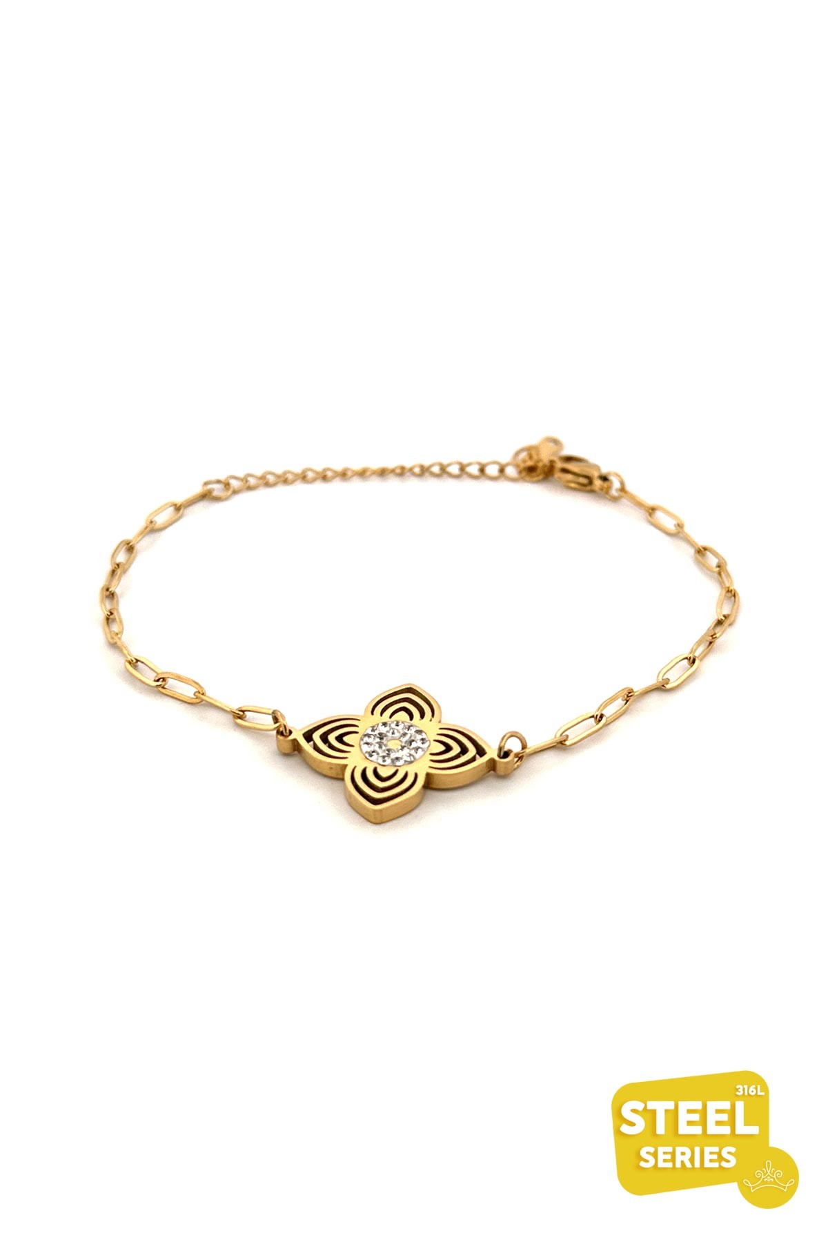 Gold Zirkon Tasarım Lotus Çiçeği Çelik Bileklik ABL6306