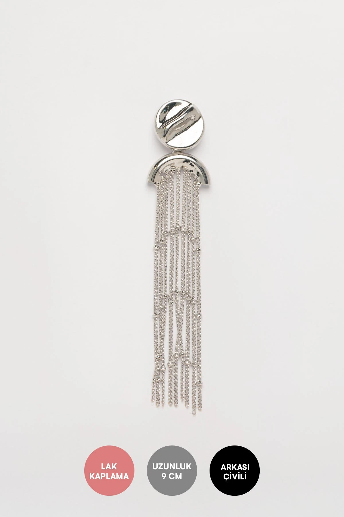 Silver Düğme Tasarım Zincir Sallantılı Stefany Küpe AKE9797