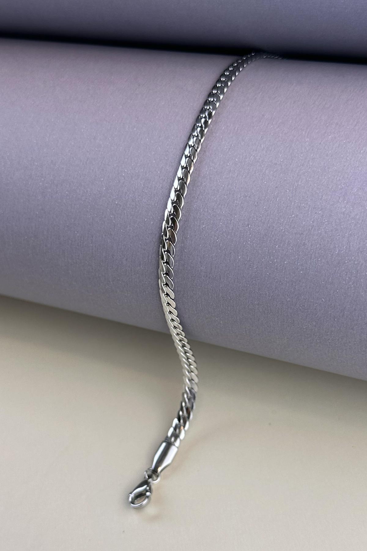 Silver Slim Yassı Zincir Basic Çelik Bileklik ABL6617