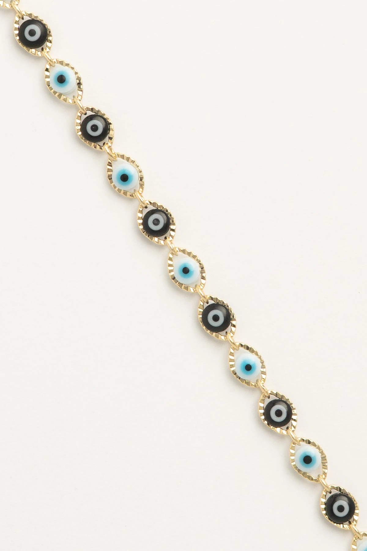 Gold Zincir Lacivert Ve Beyaz Nazar Boncuk Sıralı Luxury Bileklik ABL7601