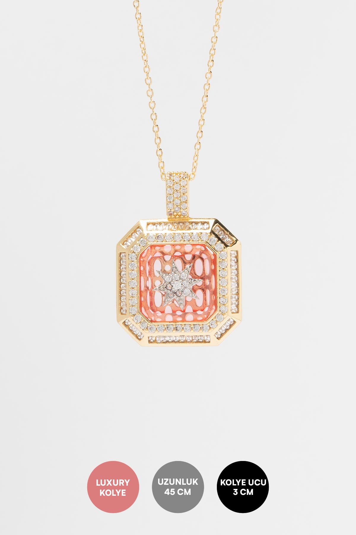 Gold Starburst Gem Red Luxury Kolye AKL4263