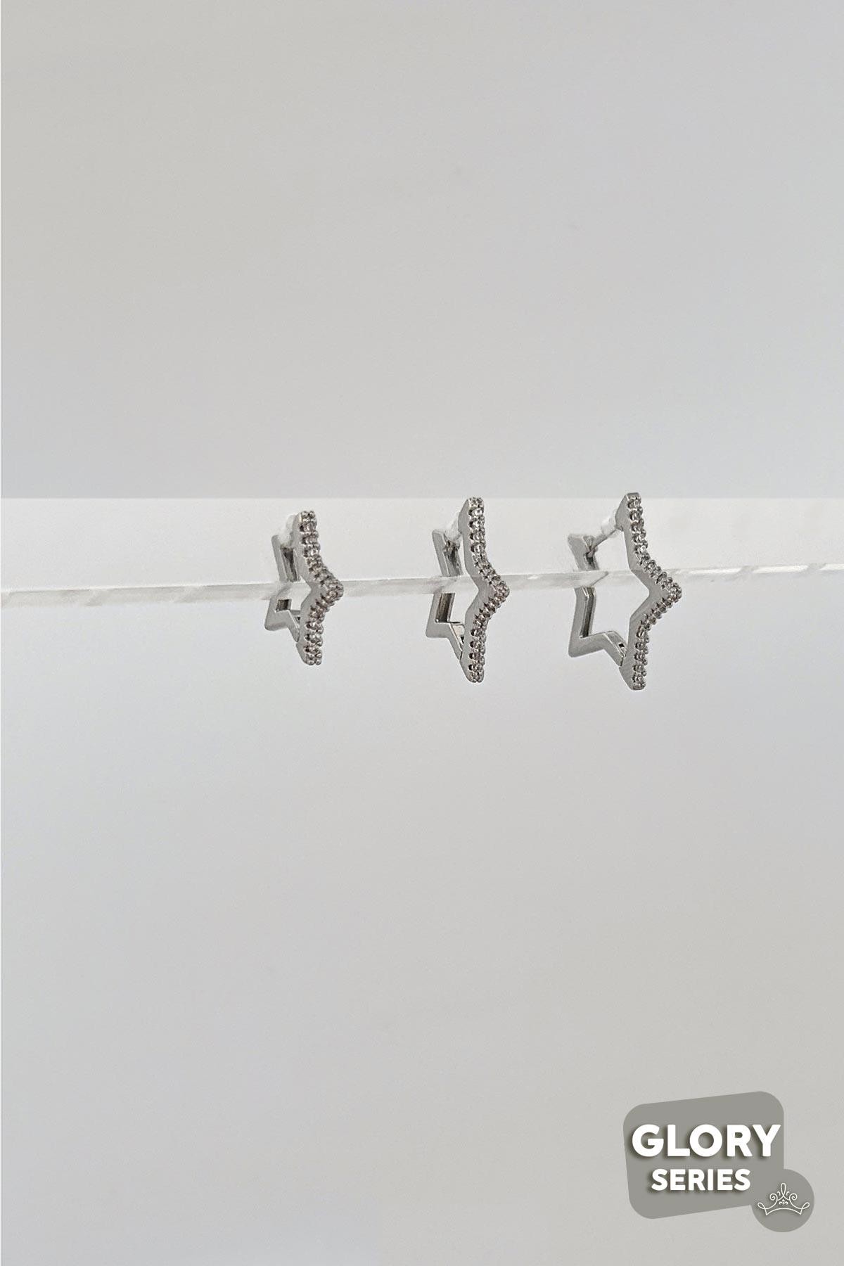 Silver Slim Zirkon Yıldızlar Çoklu Glory Küpe AKE6416