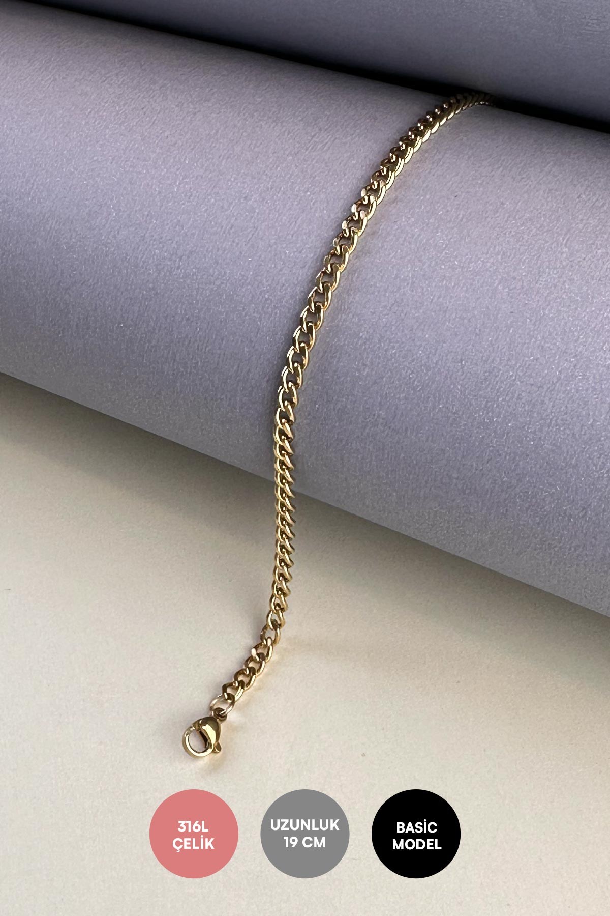 Gold Basic Mimal Zincir Çelik Bileklik ABL6855