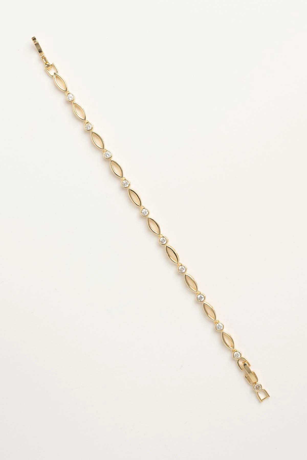 Gold Yuvarlak Tektaş Sıralı Elips Zincir Luxury Bileklik ABL7614