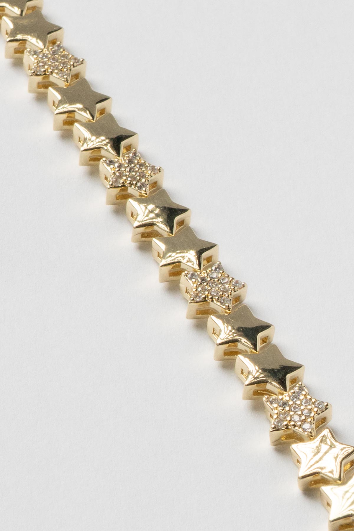 Gold 14K Zirkon Detay Yıldız Ve Taşsız Yıldız Sıralı Luxury Bileklik ABL7396