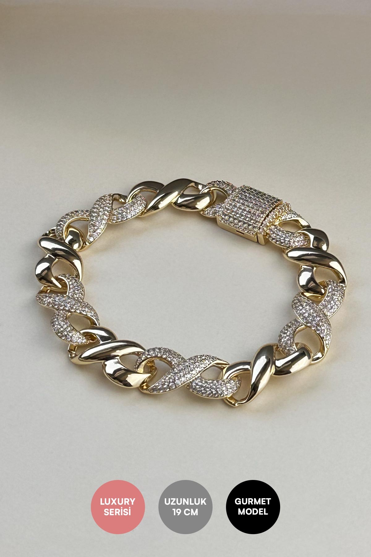 Gold 14K Zirkon Detay Gourmet Luxury Bileklik ABL7261