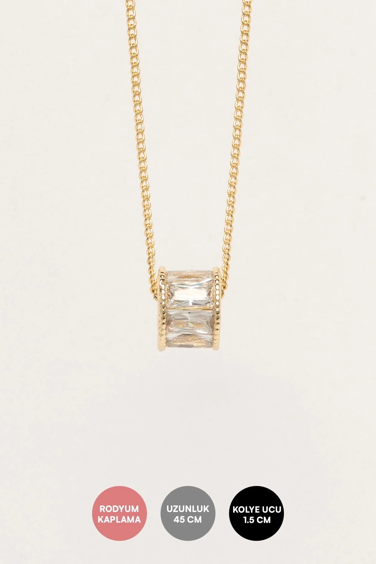 Gold Kristal Taş Detay Silindir Sallantılı Luxury Kolye AKL4393